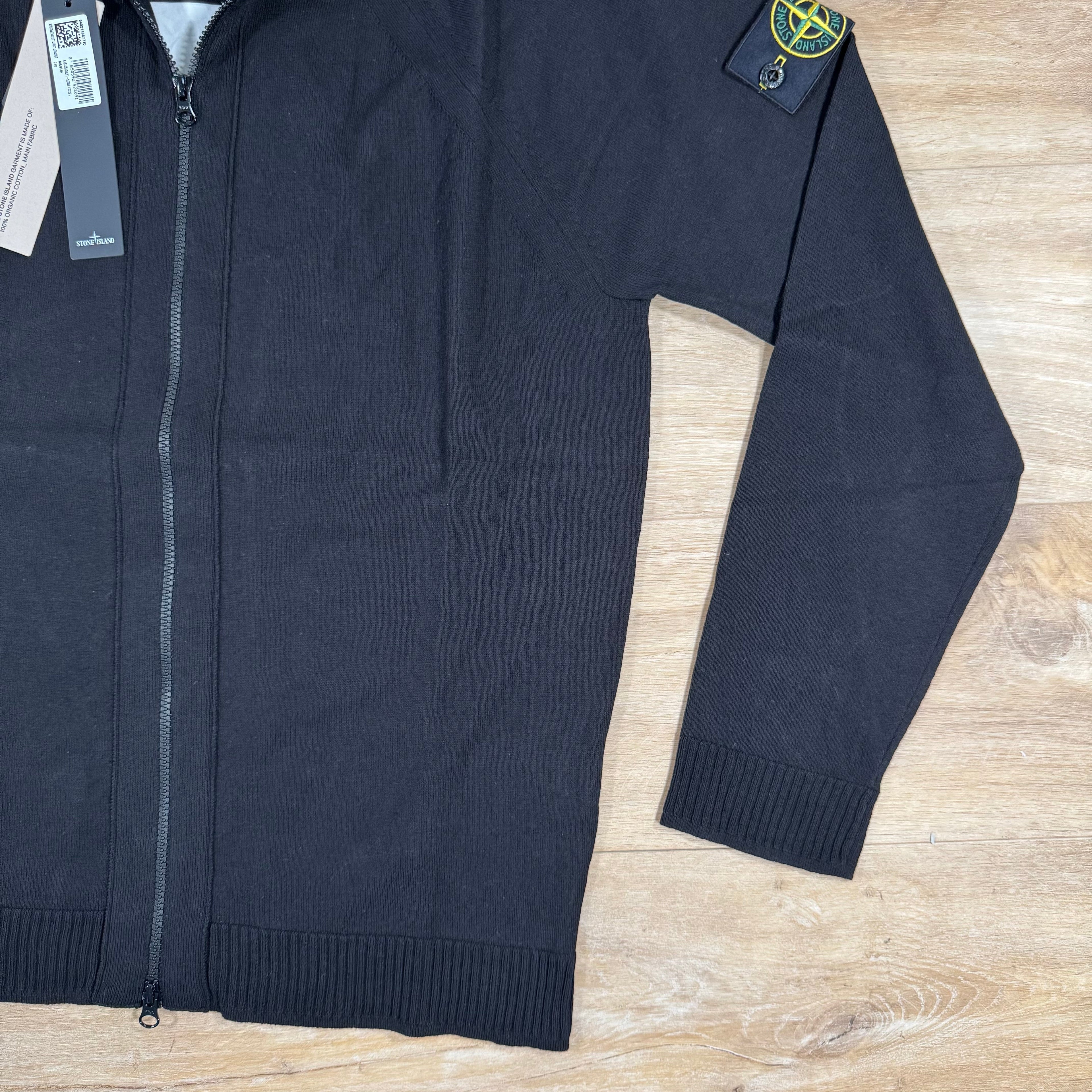 Stone Island Light Organic Cotton Knit Cardigan in Black