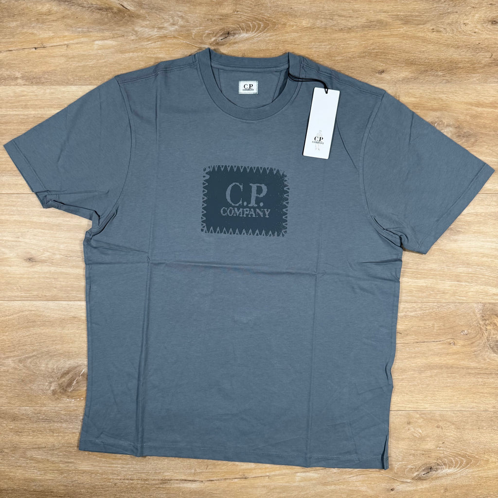 CP Company Stitch Block Logo T-Shirt in Stormy Weather - Blue