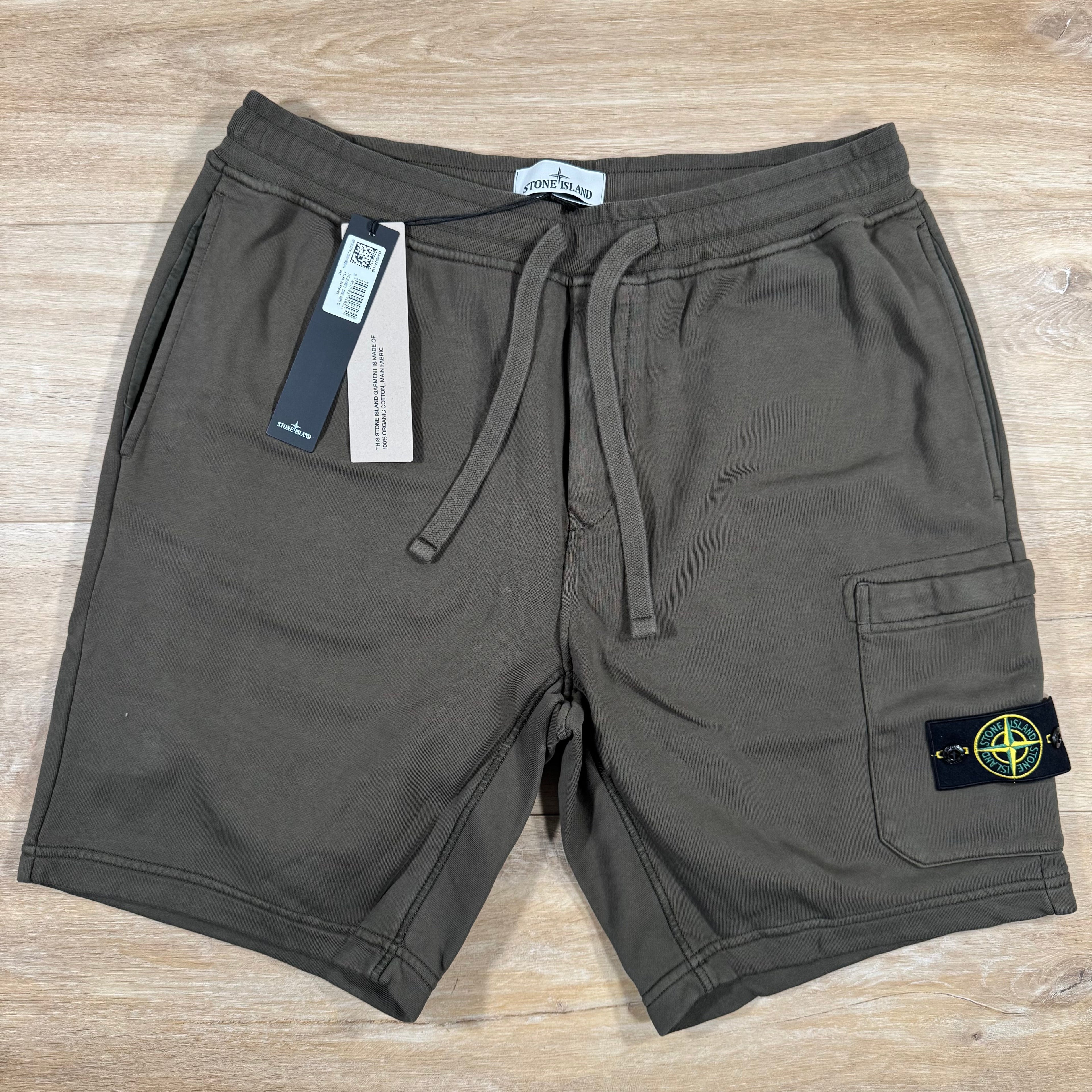 Stone Island Organic Cotton Fleece Shorts in Military Green