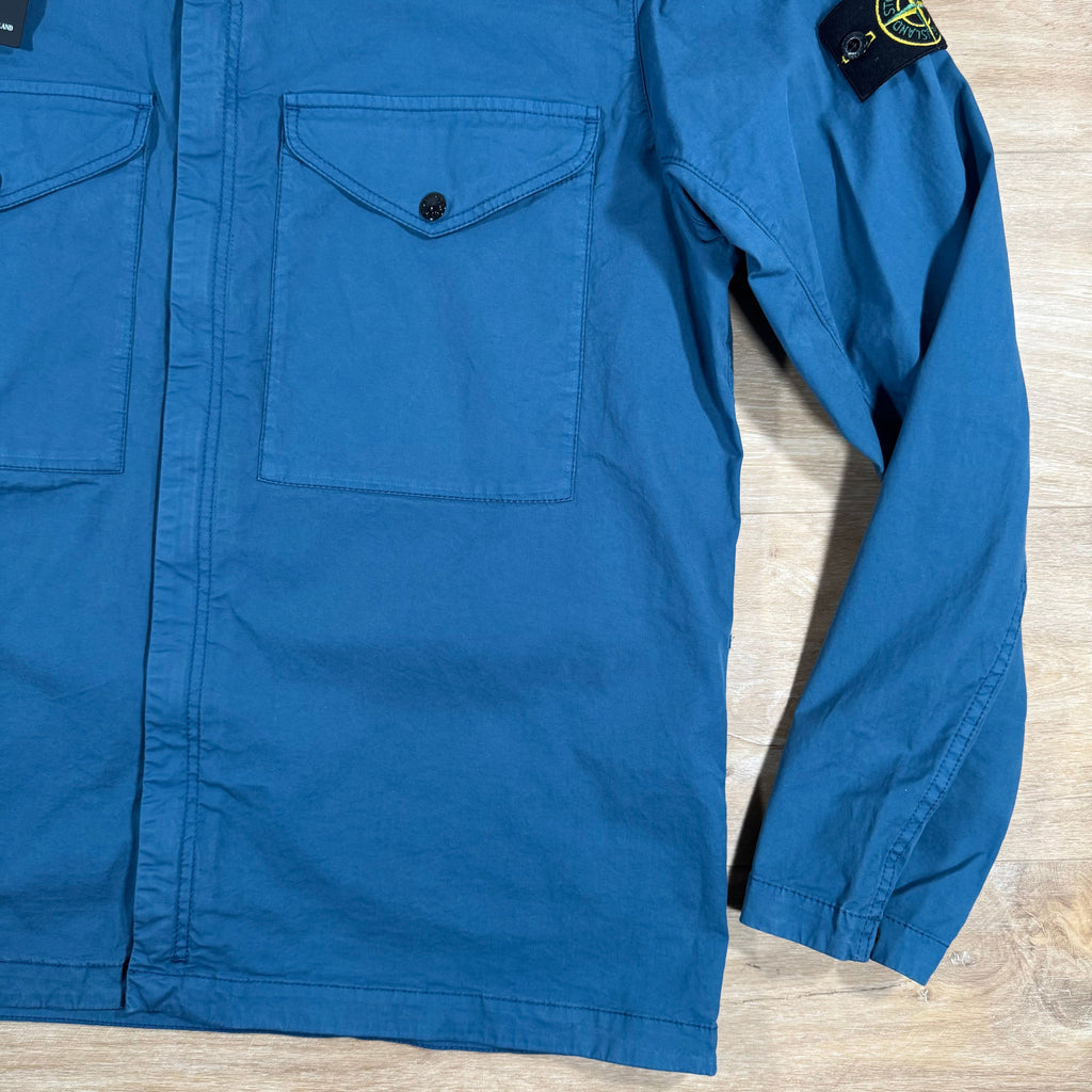 Stone Island Supima Twill Stretch-TC Overshirt in Avio Blue