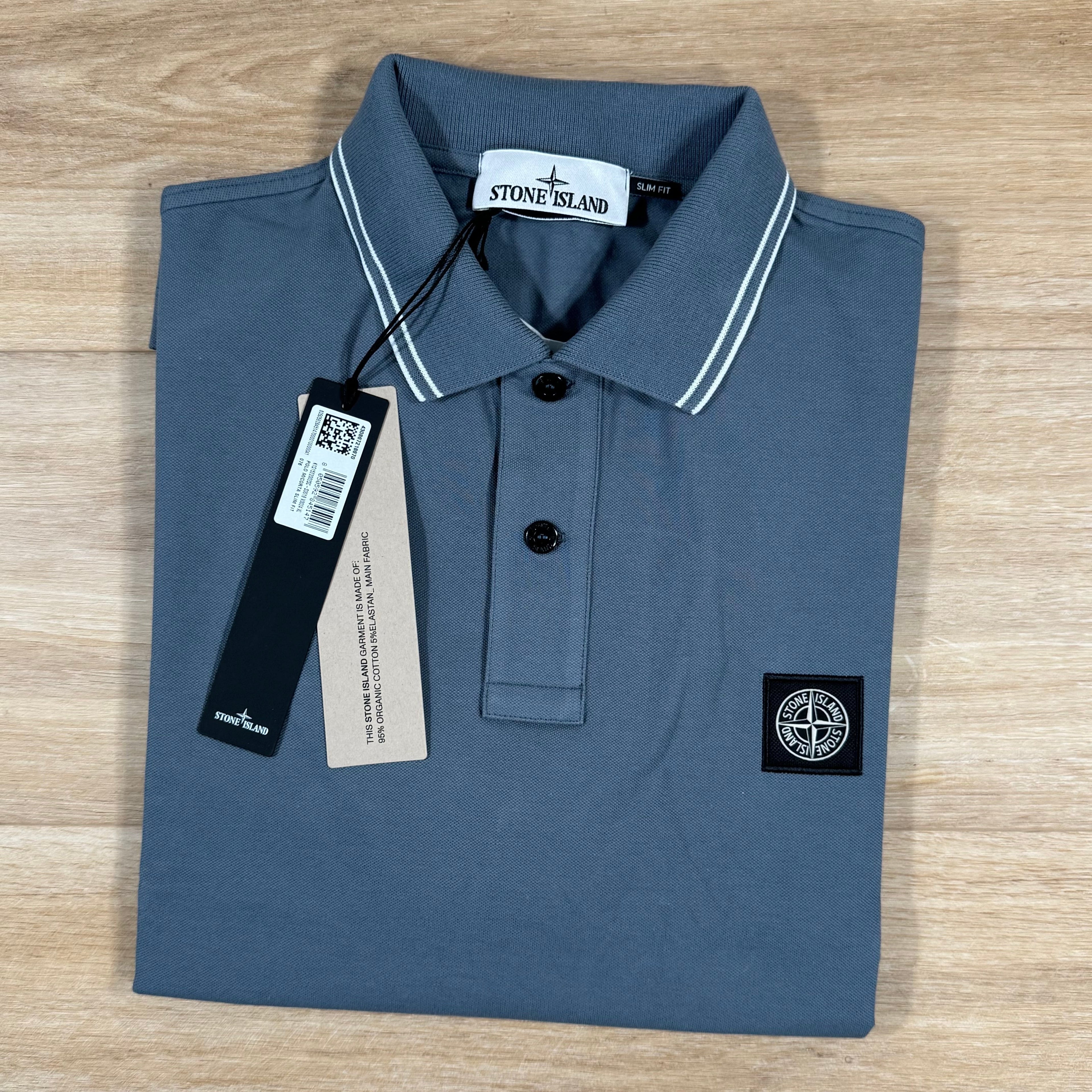 Stone Island Organic Cotton Pique Polo Shirt in Avio Blue
