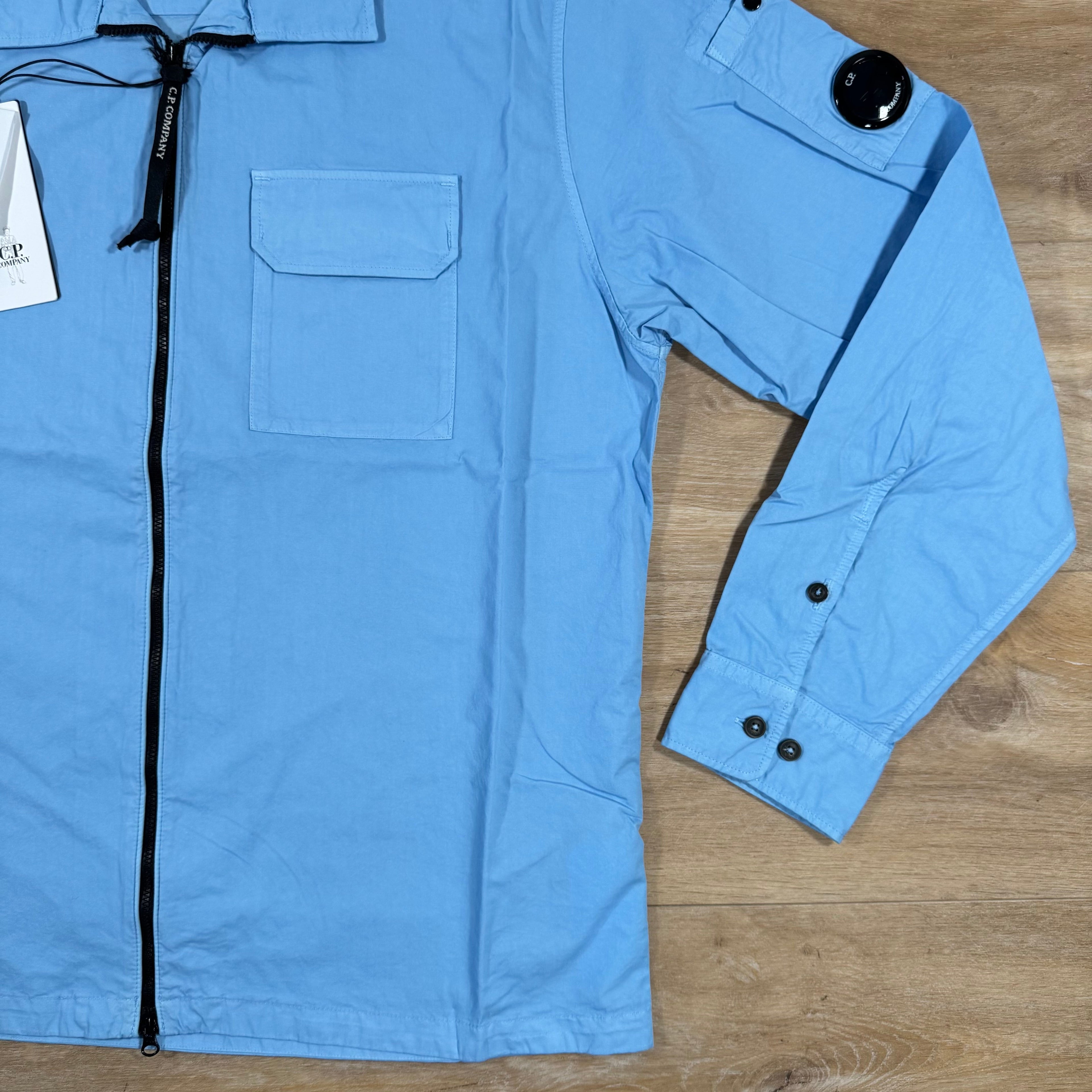 CP Company Organic Gabardine Lens Overshirt in Cerulean - Light Blue