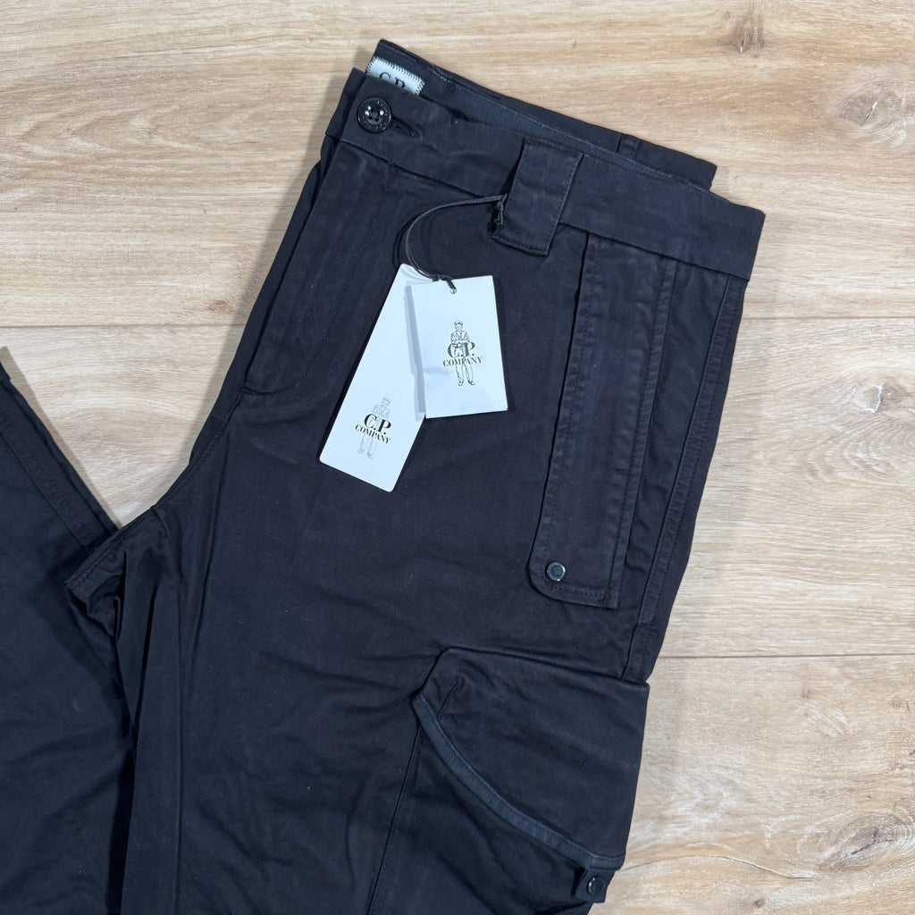CP Company Stretch Sateen Utility Cargo Lens Pants in Black