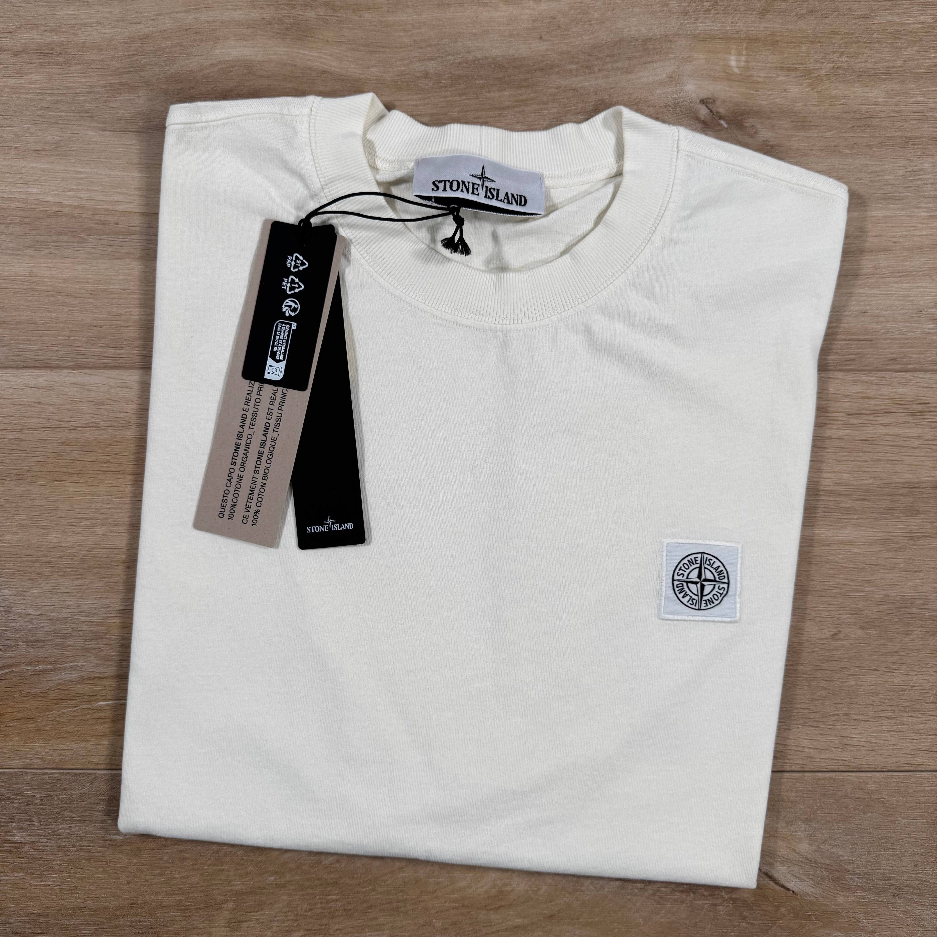 Stone Island Combed Organic Cotton Patch Logo T-Shirt in Ivory