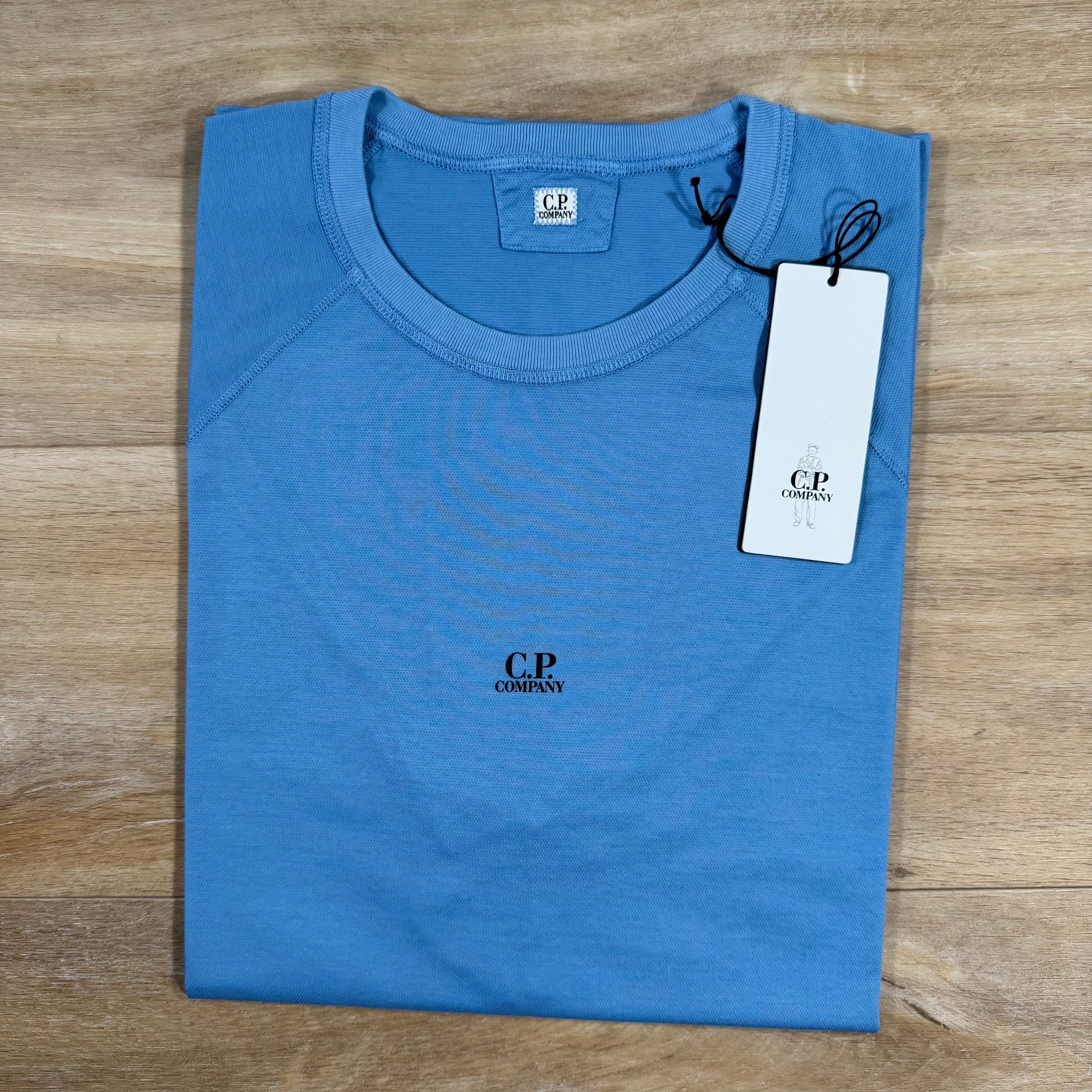 CP Company Micronet Jersey Raglan Logo T-Shirt in Pacific Coast - Light Blue