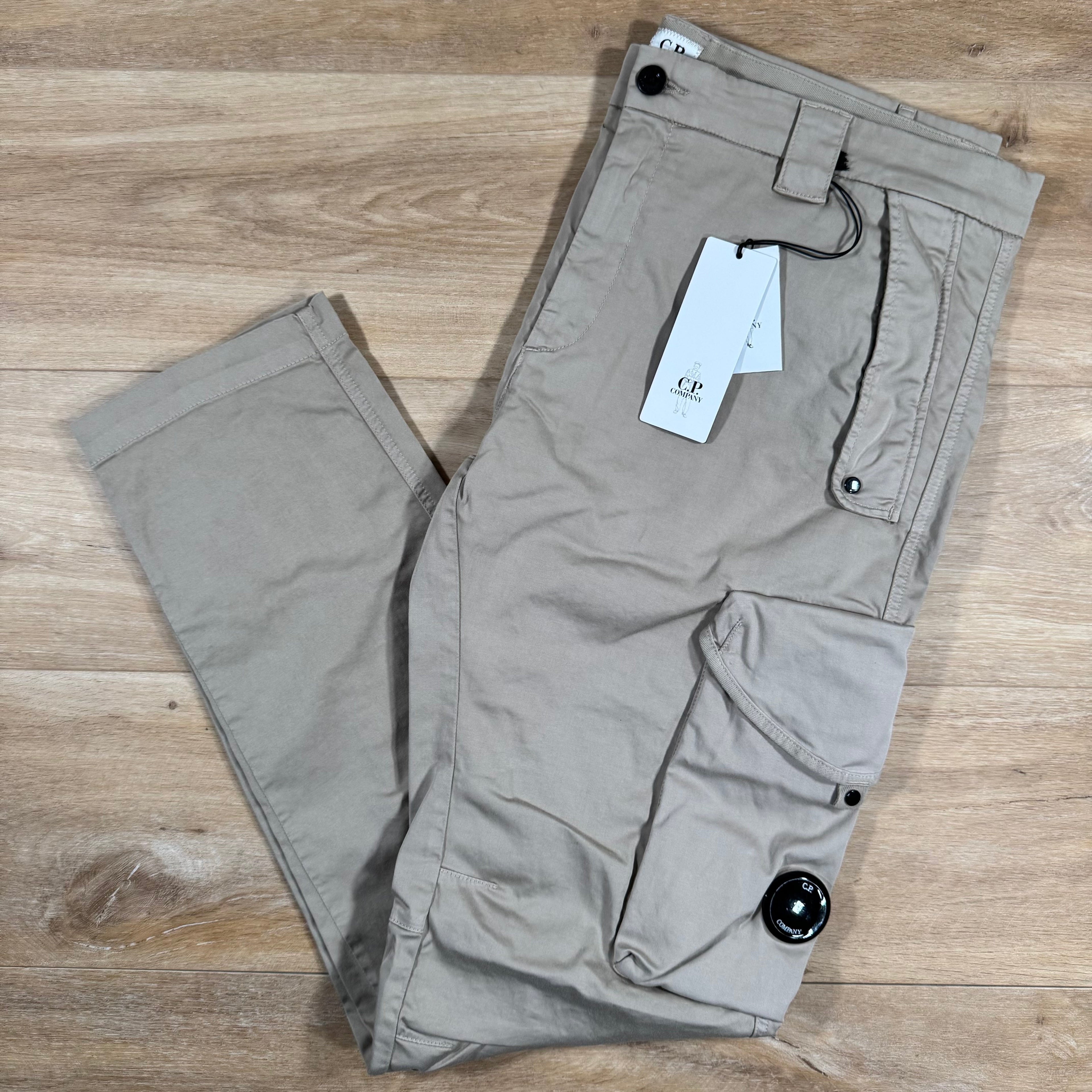 CP Company Stretch Sateen Utility Cargo Lens Pants in Vintage Khaki