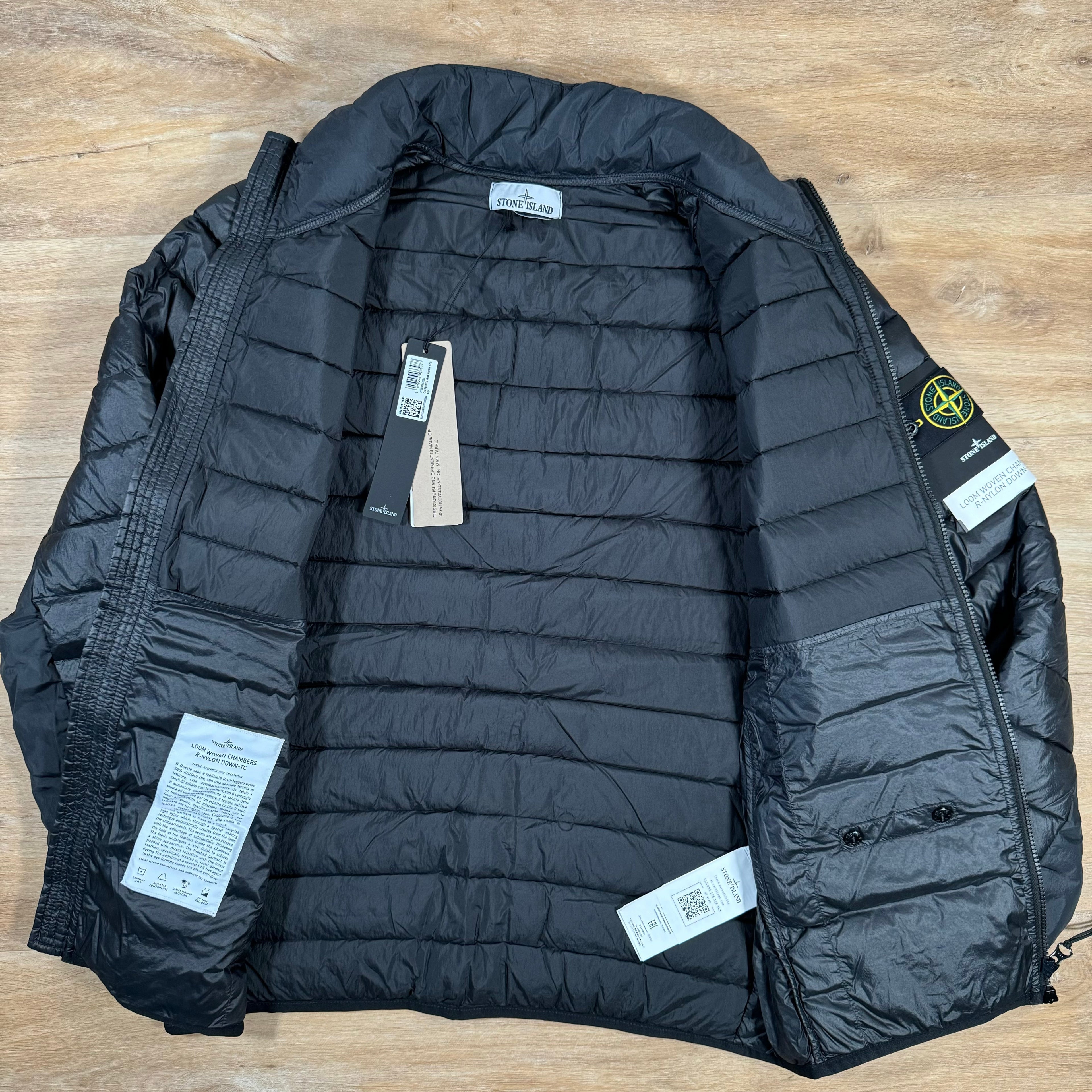 Stone Island Loom Woven Chambers Nylon Down-TC Jacket in Black