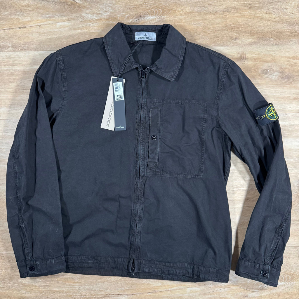 Stone Island Brushed Canvas Old Treatment Overshirt in Black
