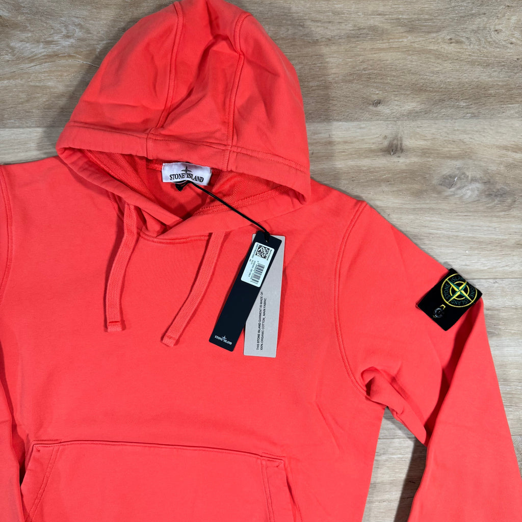 Stone Island Organic Cotton Fleece Pullover Hoodie in Papaya