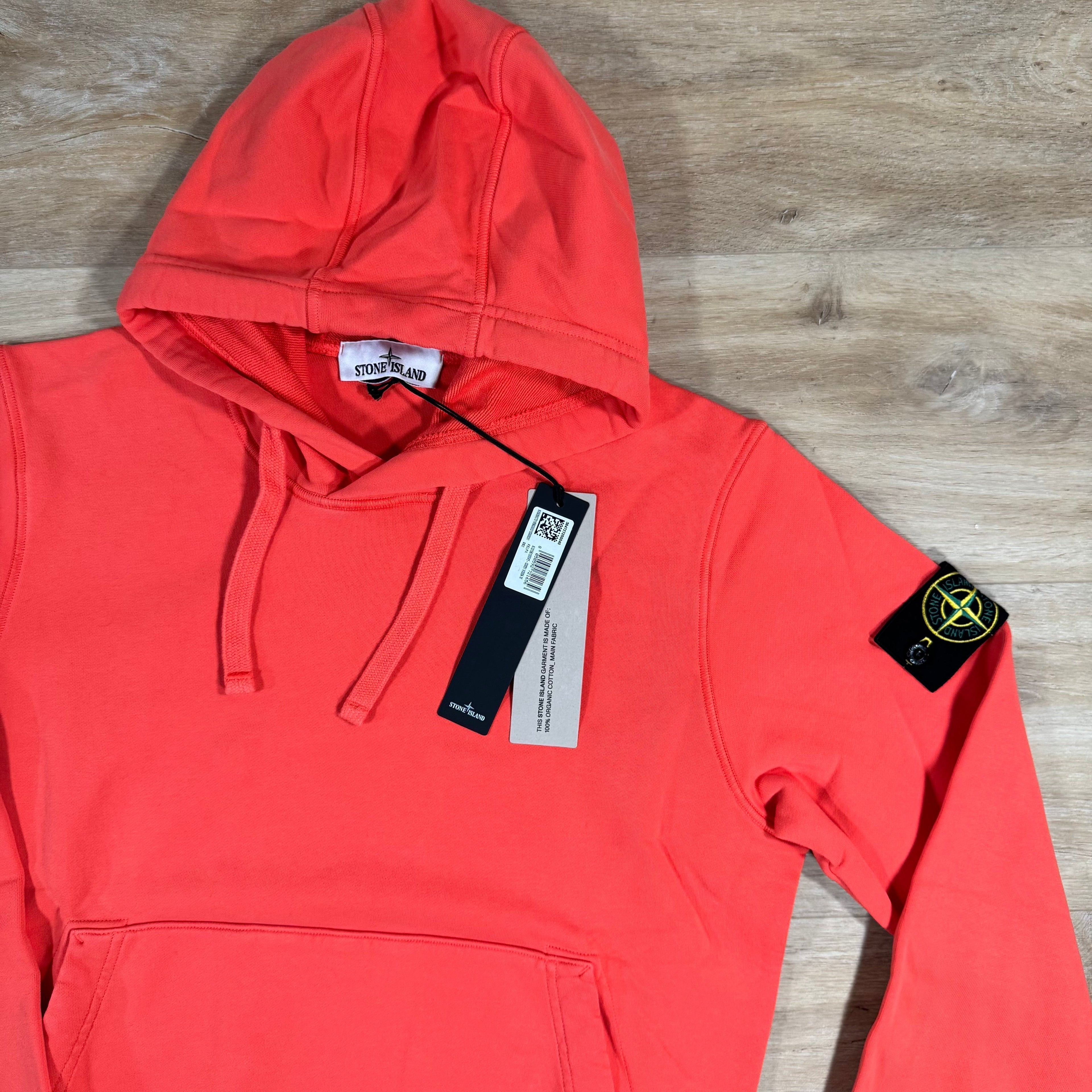 Stone Island Organic Cotton Fleece Pullover Hoodie in Papaya