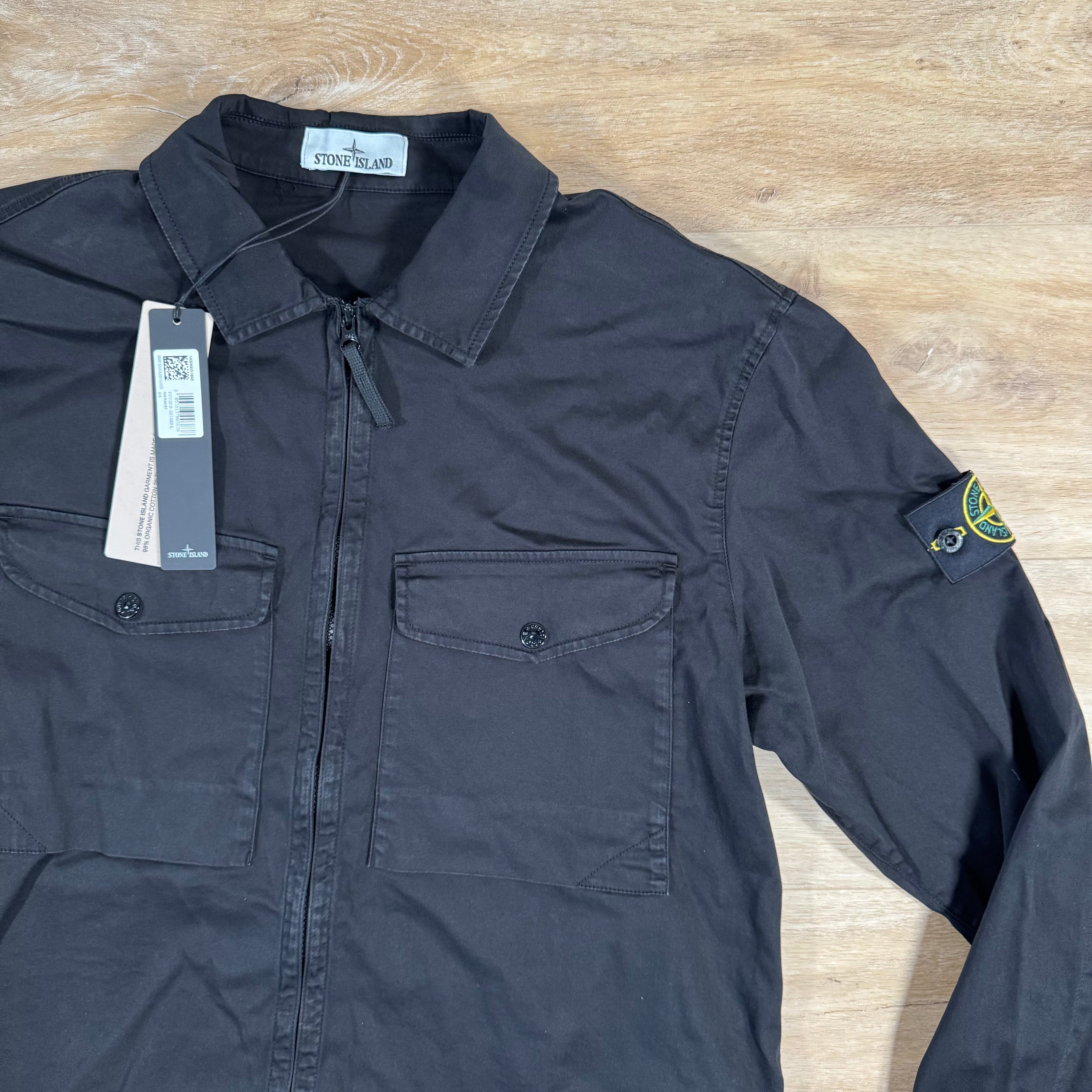 Stone Island Organic Stretch Cotton Overshirt in Black