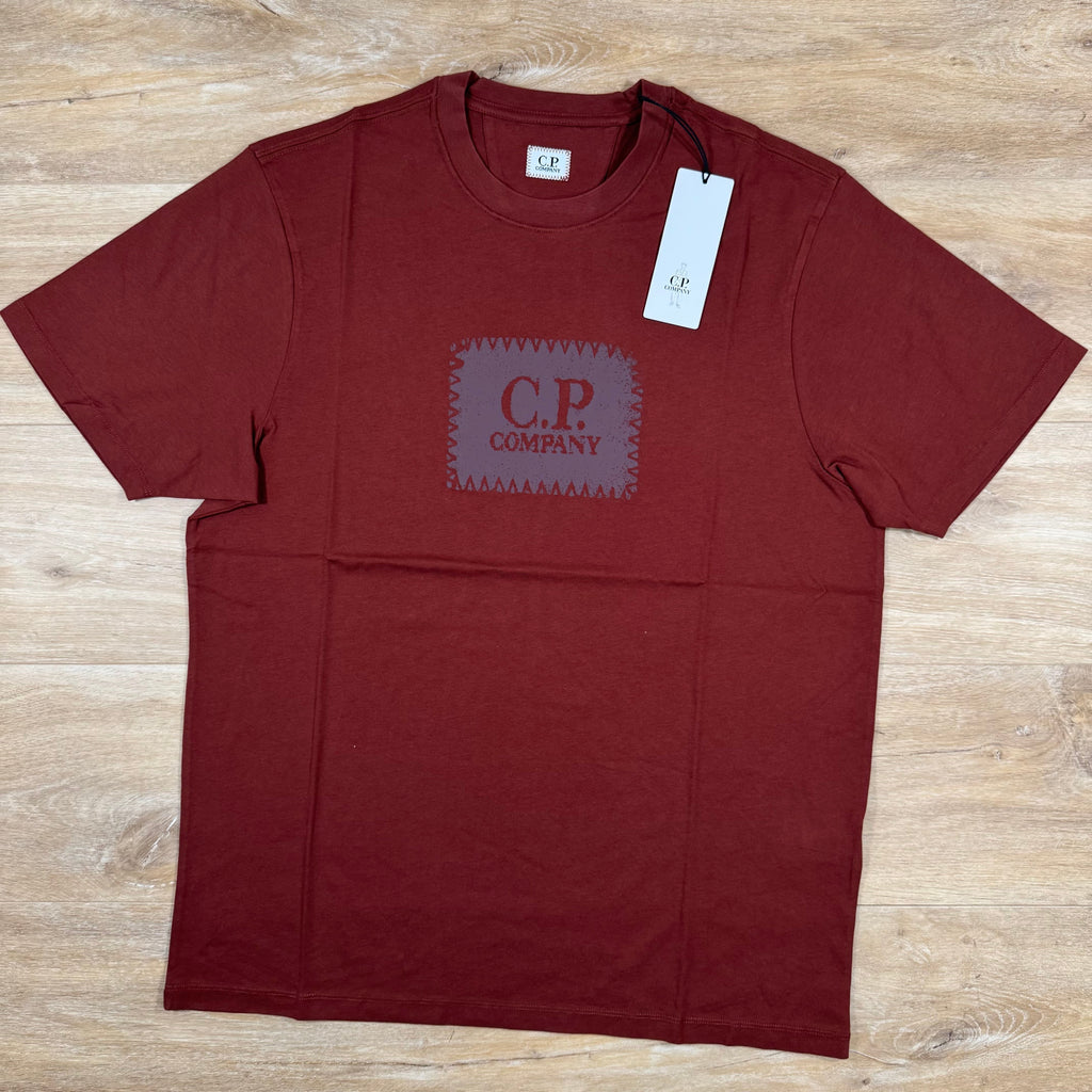 CP Company Stitch Block Logo T-Shirt in Sable - Brown