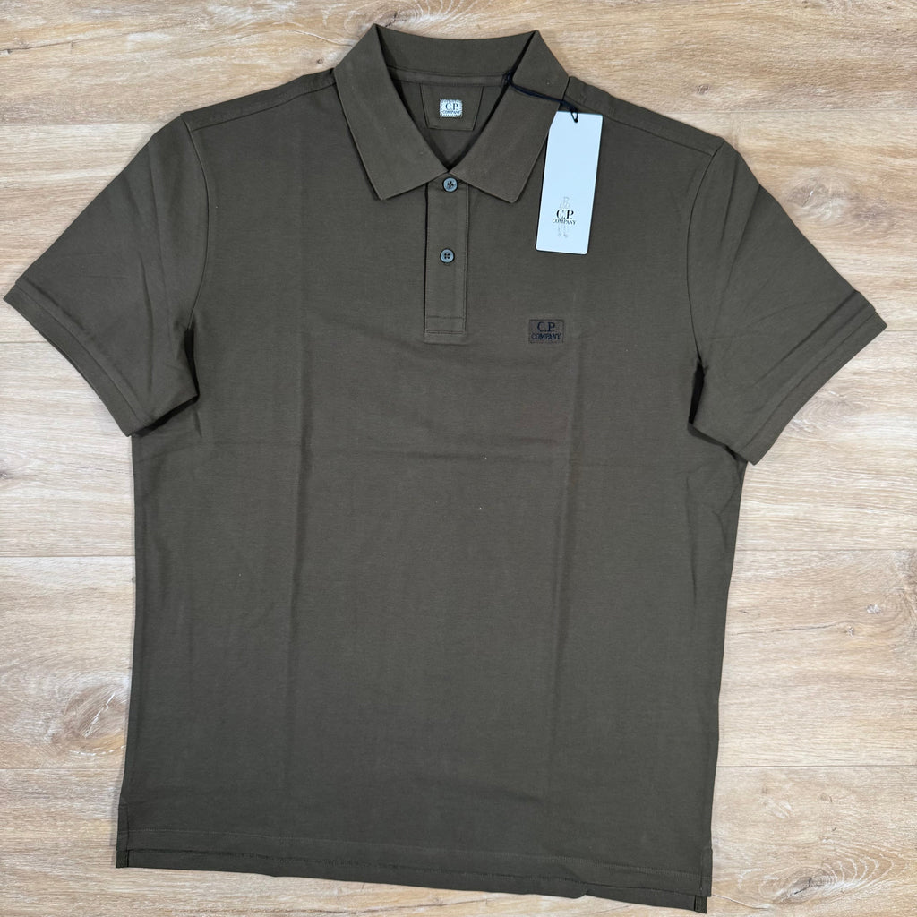 CP Company Stretch Piquet Logo Polo Shirt in Ivy Green