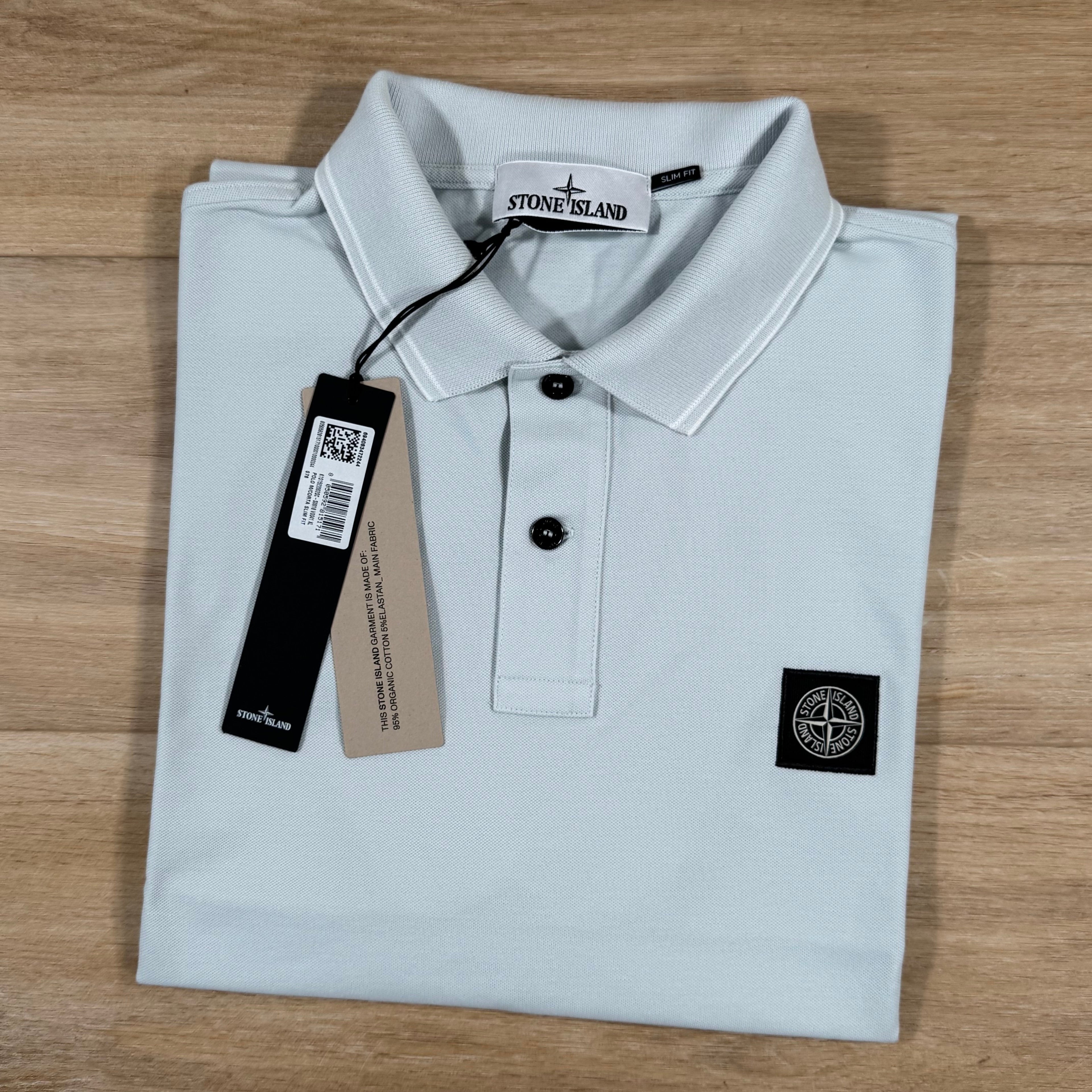 Stone Island Organic Cotton Pique Polo Shirt in Sky Blue