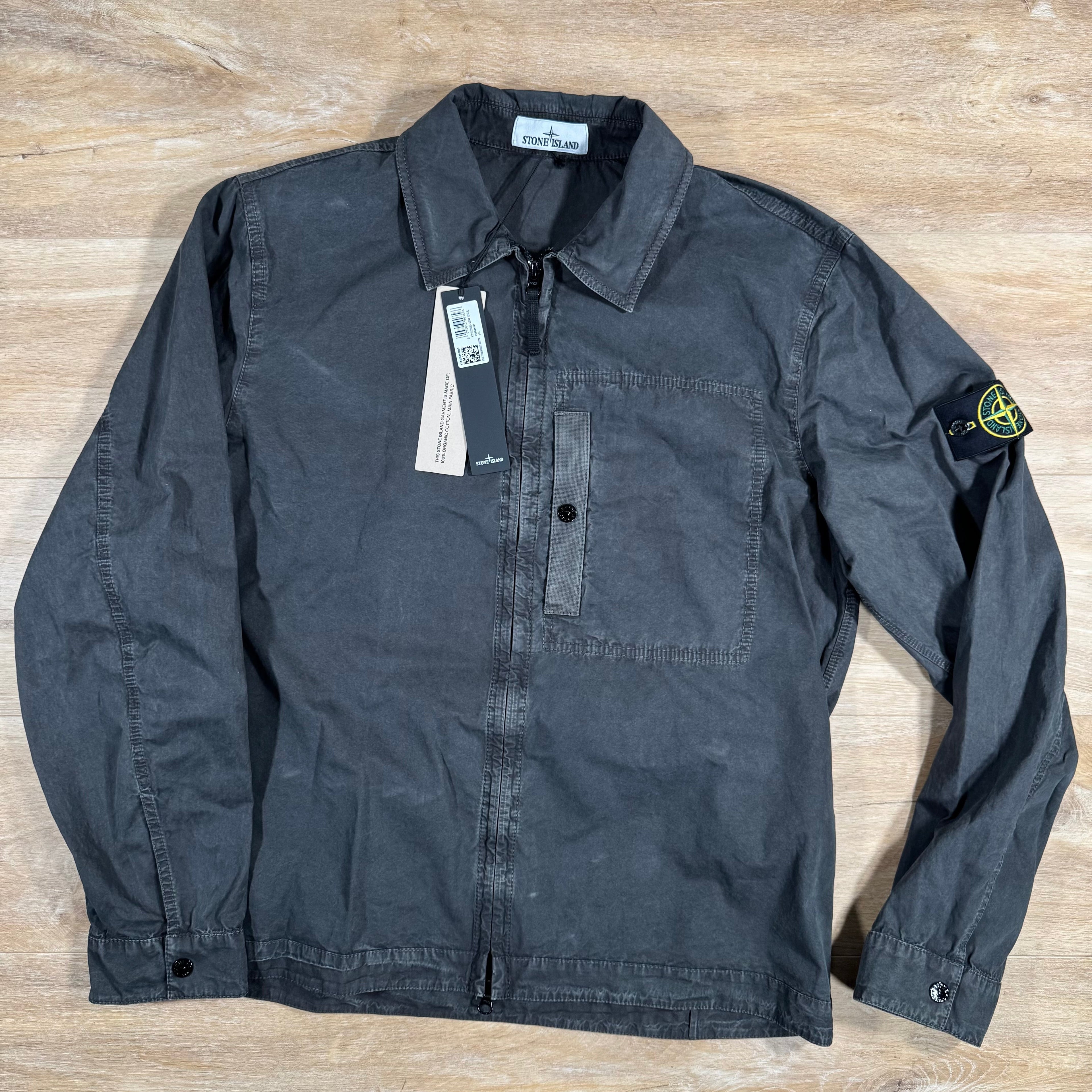Stone Island Brushed Canvas Old Treatment Overshirt in Charcoal Grey