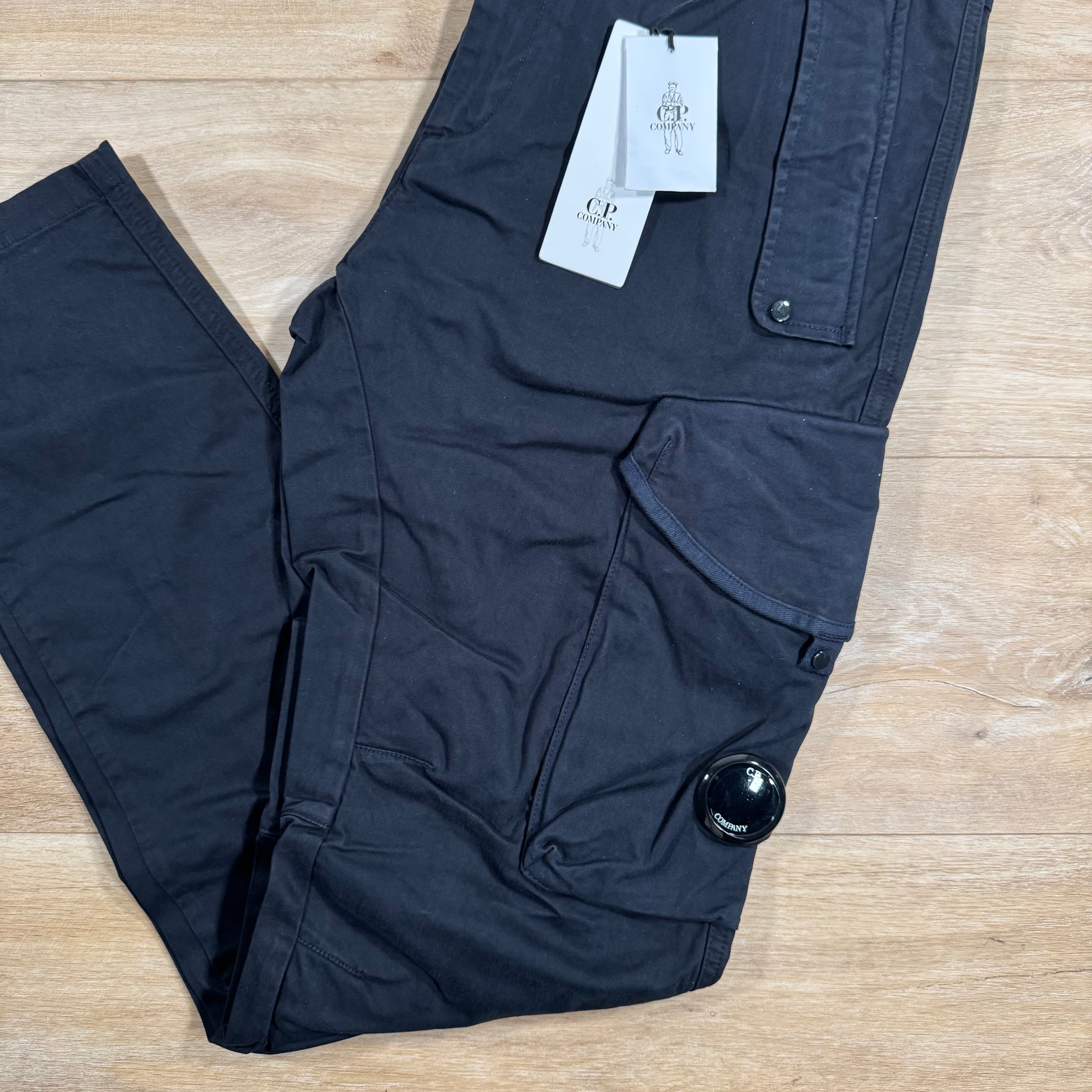 CP Company Stretch Sateen Utility Cargo Lens Pants in Navy