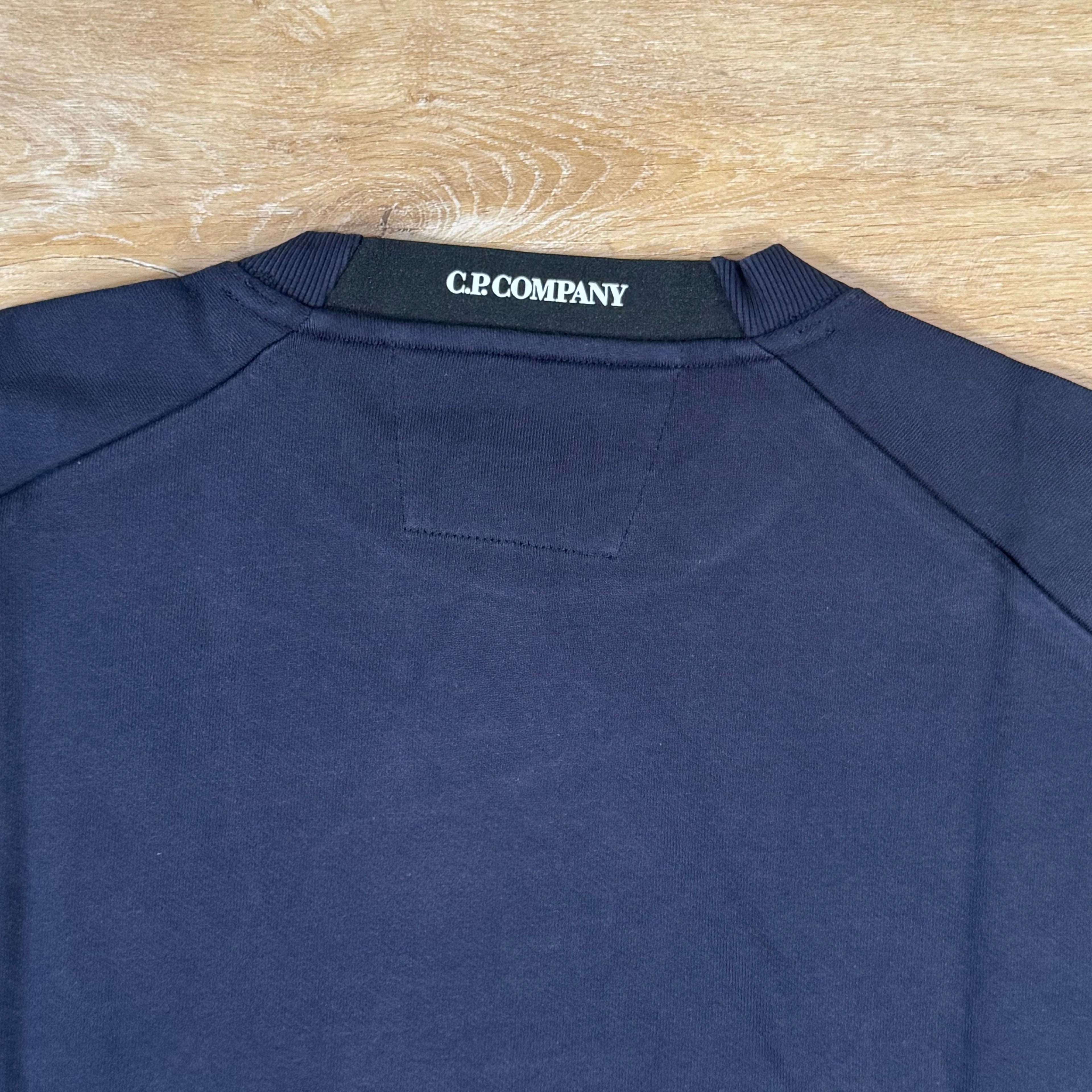 CP Company Diagonal Raised Fleece Crewneck Lens Sweatshirt in Navy