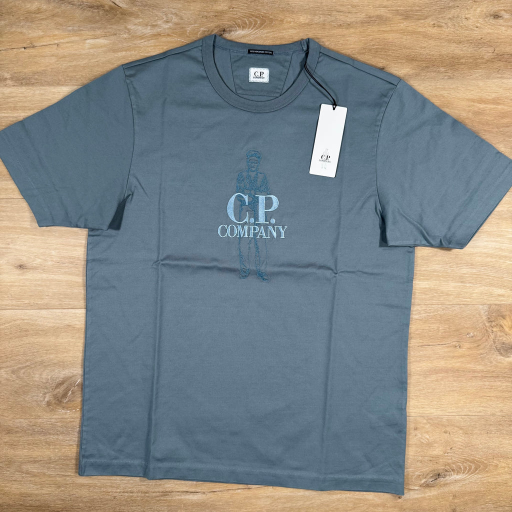 CP Company 30/2 Mercerized Jersey Twisted British Sailor T-Shirt in Stormy Weather - Blue