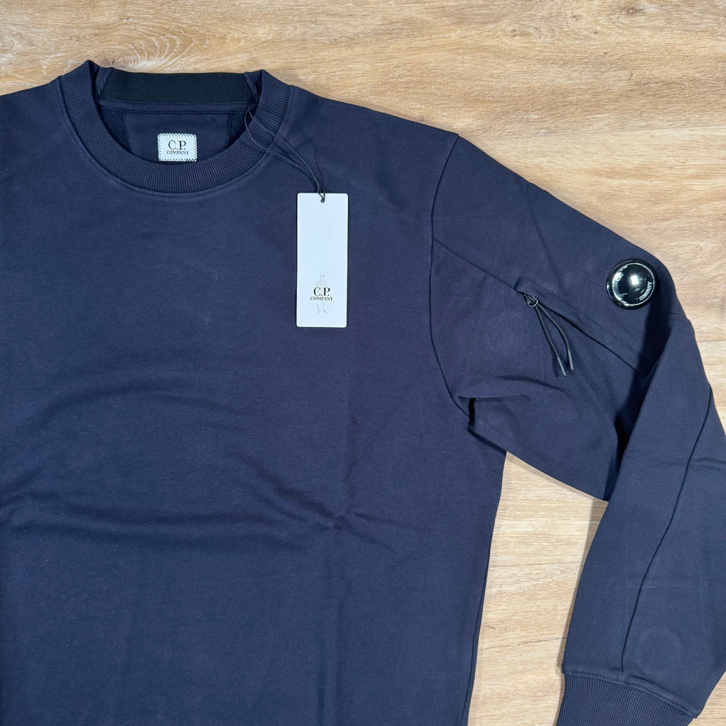 CP Company Diagonal Raised Fleece Crewneck Lens Sweatshirt in Navy