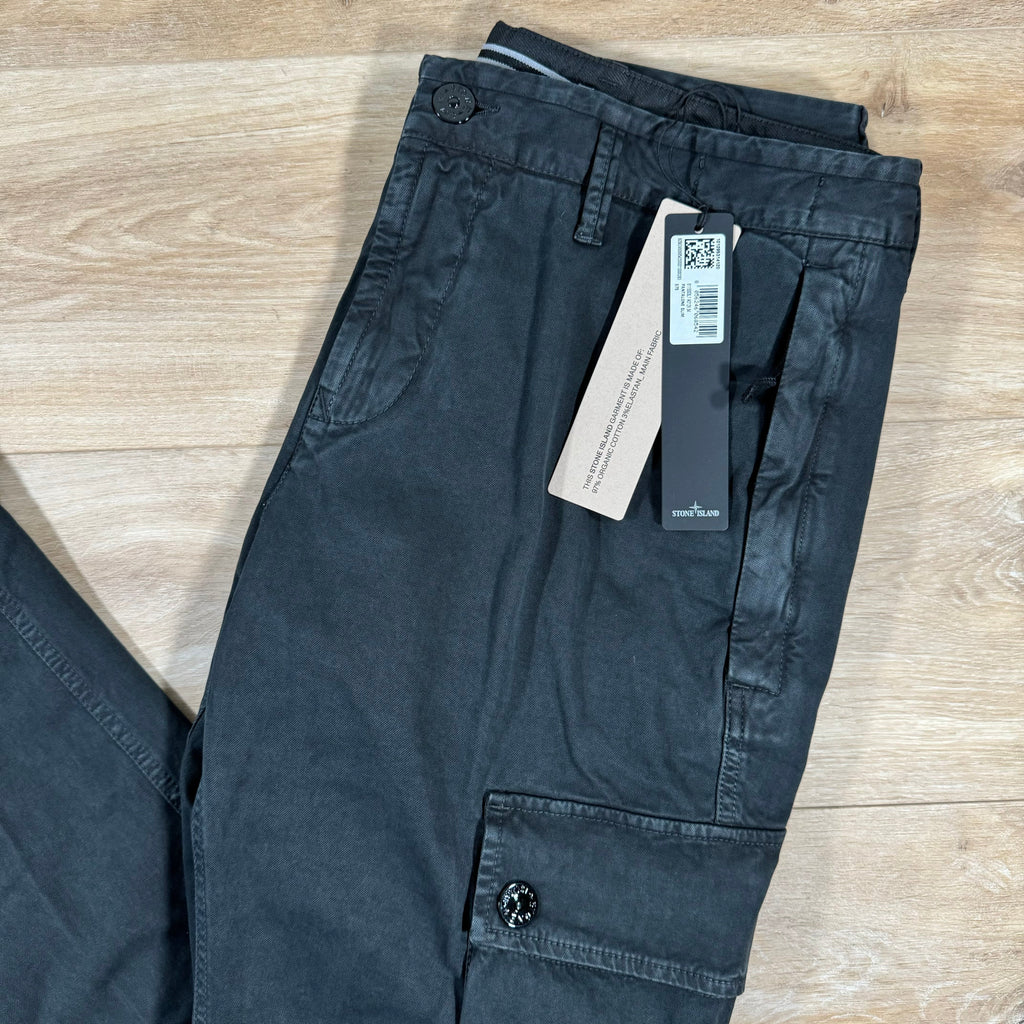 Stone Island Brushed Old Effect Cargo Trousers in Black
