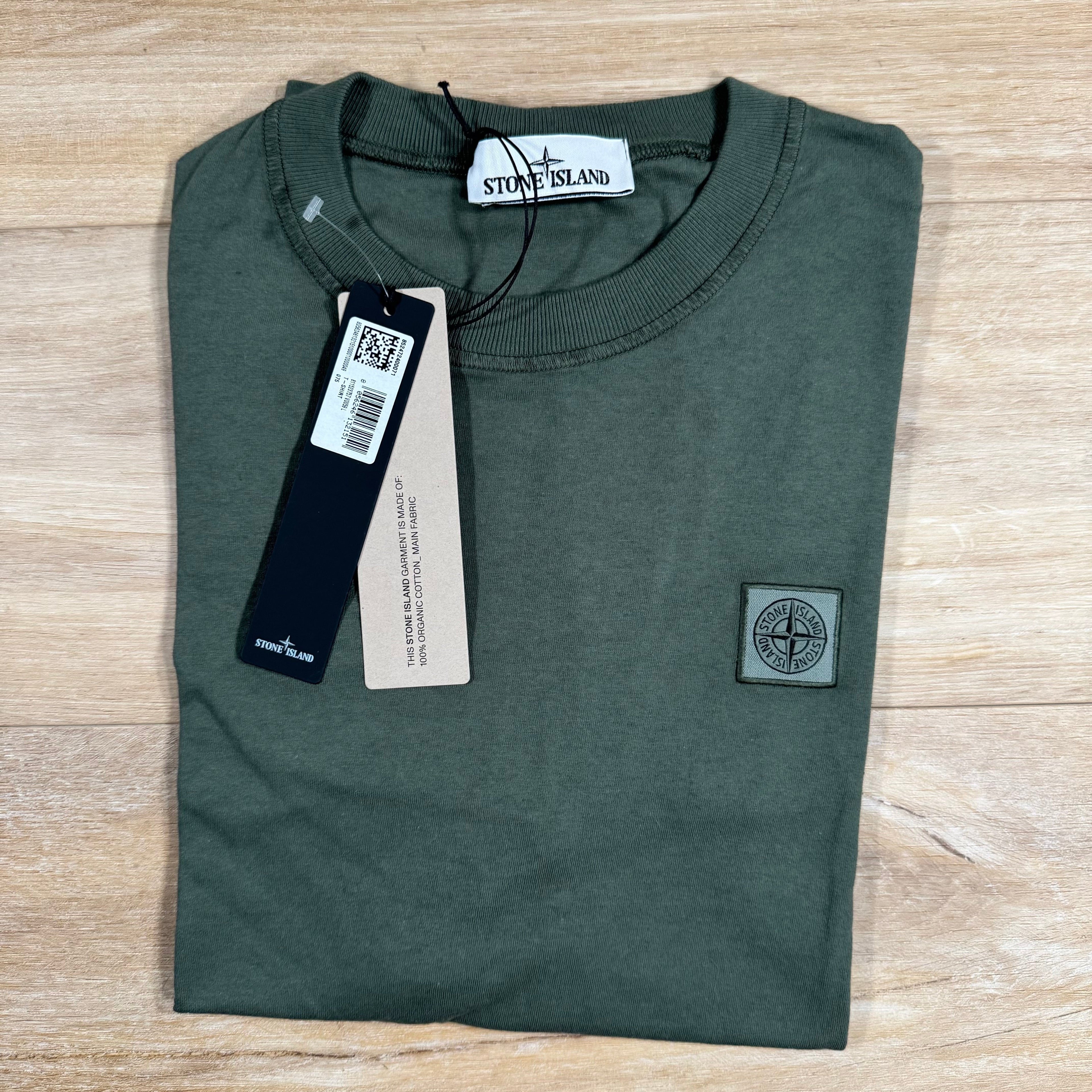 Stone Island Patch Logo Cotton T-Shirt in Musk Green