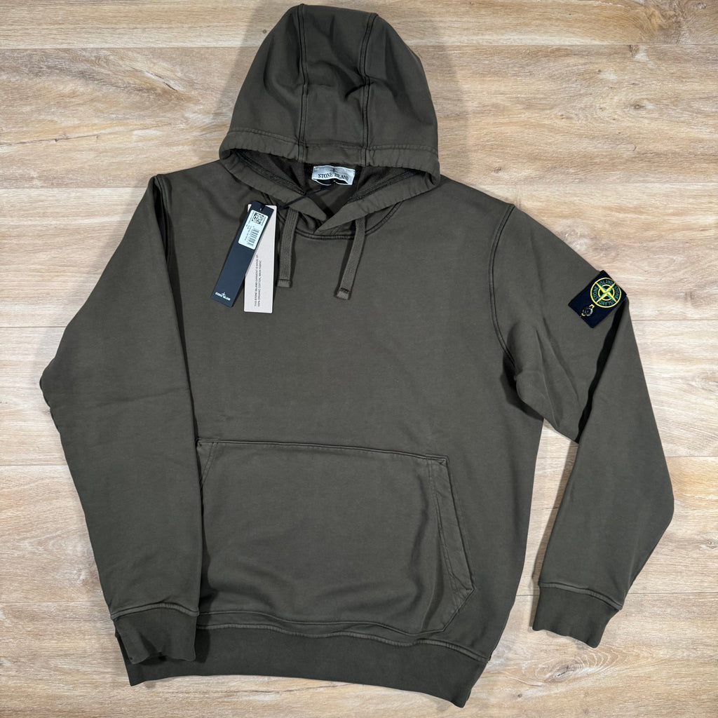 Stone Island Organic Cotton Fleece Pullover Hoodie in Military Green