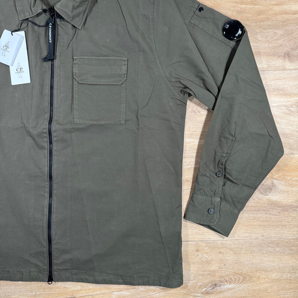 CP Company Organic Gabardine Lens Overshirt in Ivy Green