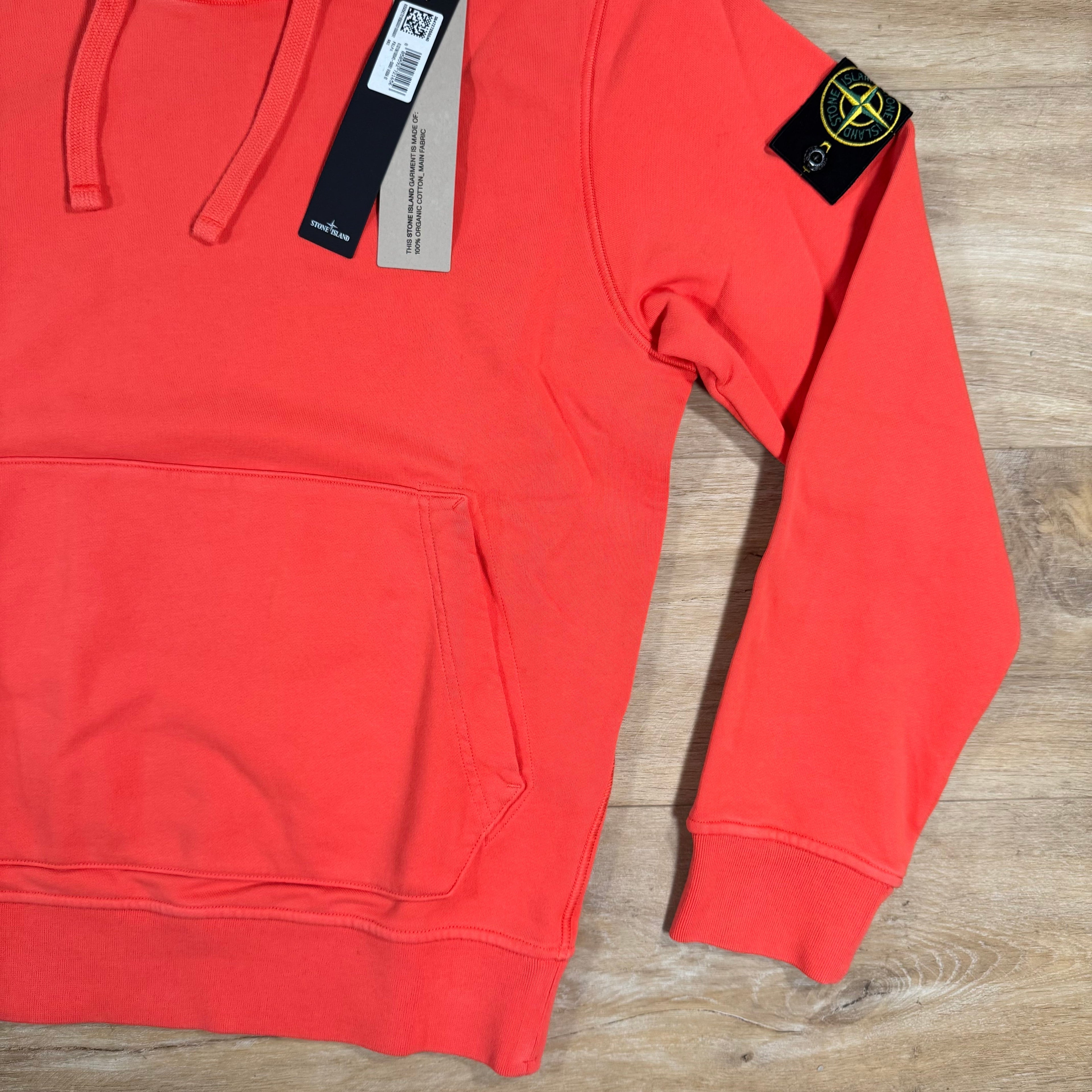 Stone Island Organic Cotton Fleece Pullover Hoodie in Papaya