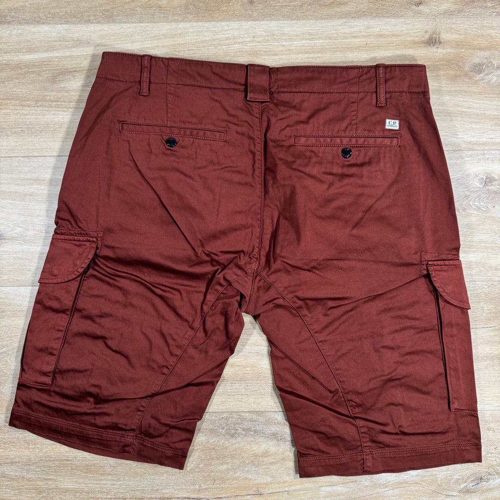 CP Company Stretch Sateen Lens Cargo Shorts in Sable - Brown