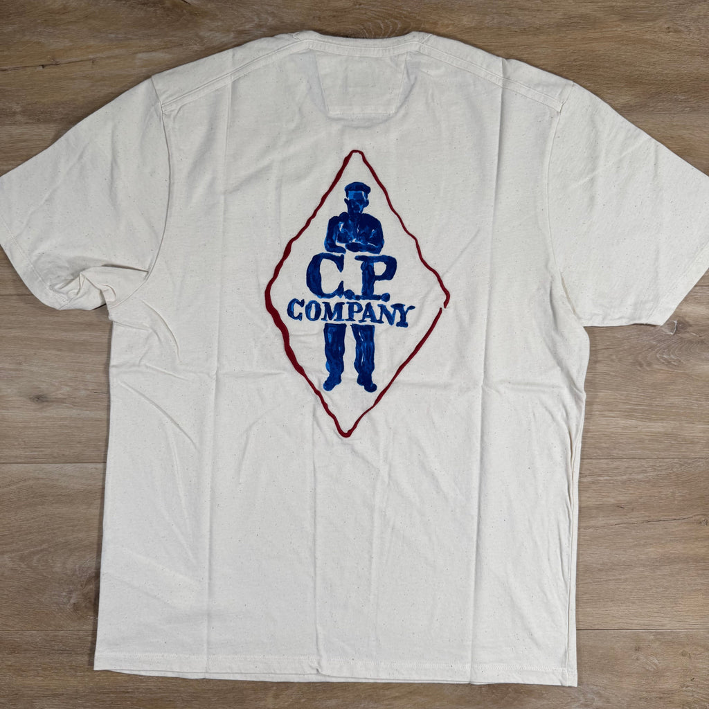 CP Company Natural Jersey Logo T-Shirt in Pistachio Shell - Beige