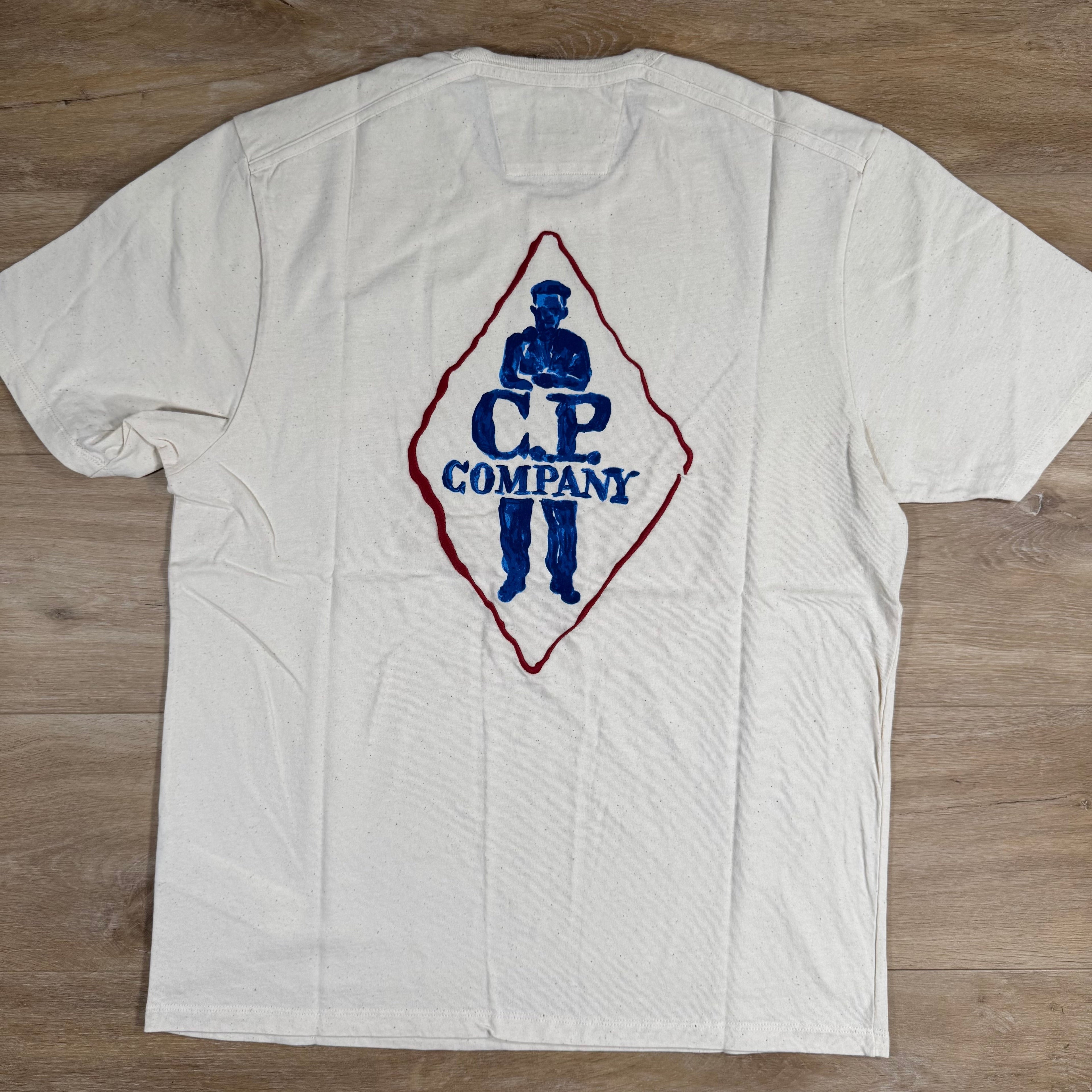 CP Company Natural Jersey Logo T-Shirt in Pistachio Shell - Beige