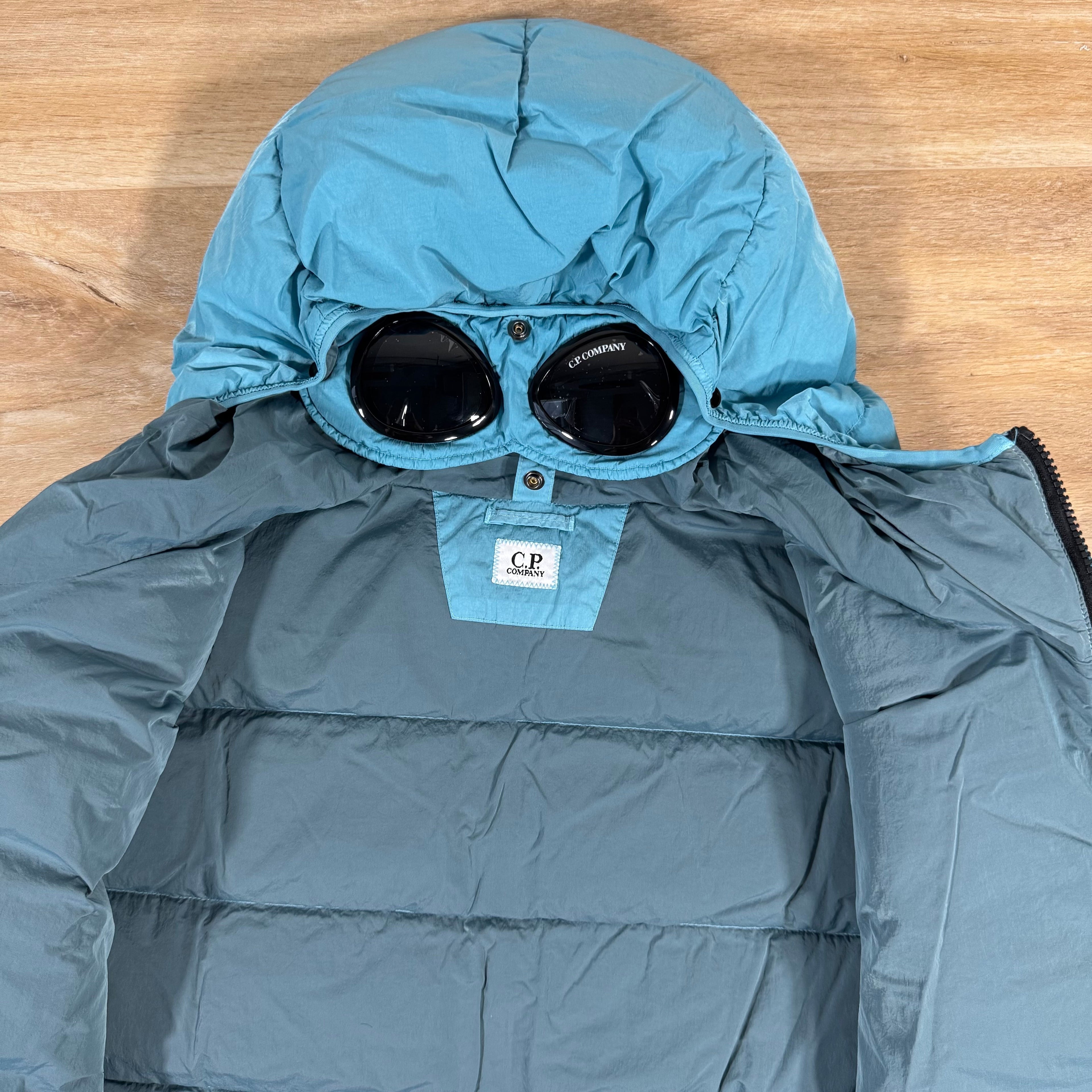 CP Company Chrome-R Goggle Down Jacket in Aegean Blue