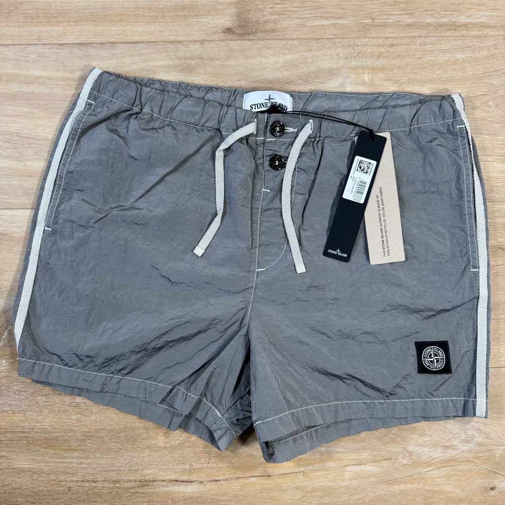 Stone Island Nylon Metal Button Swim Shorts in Pearl Grey