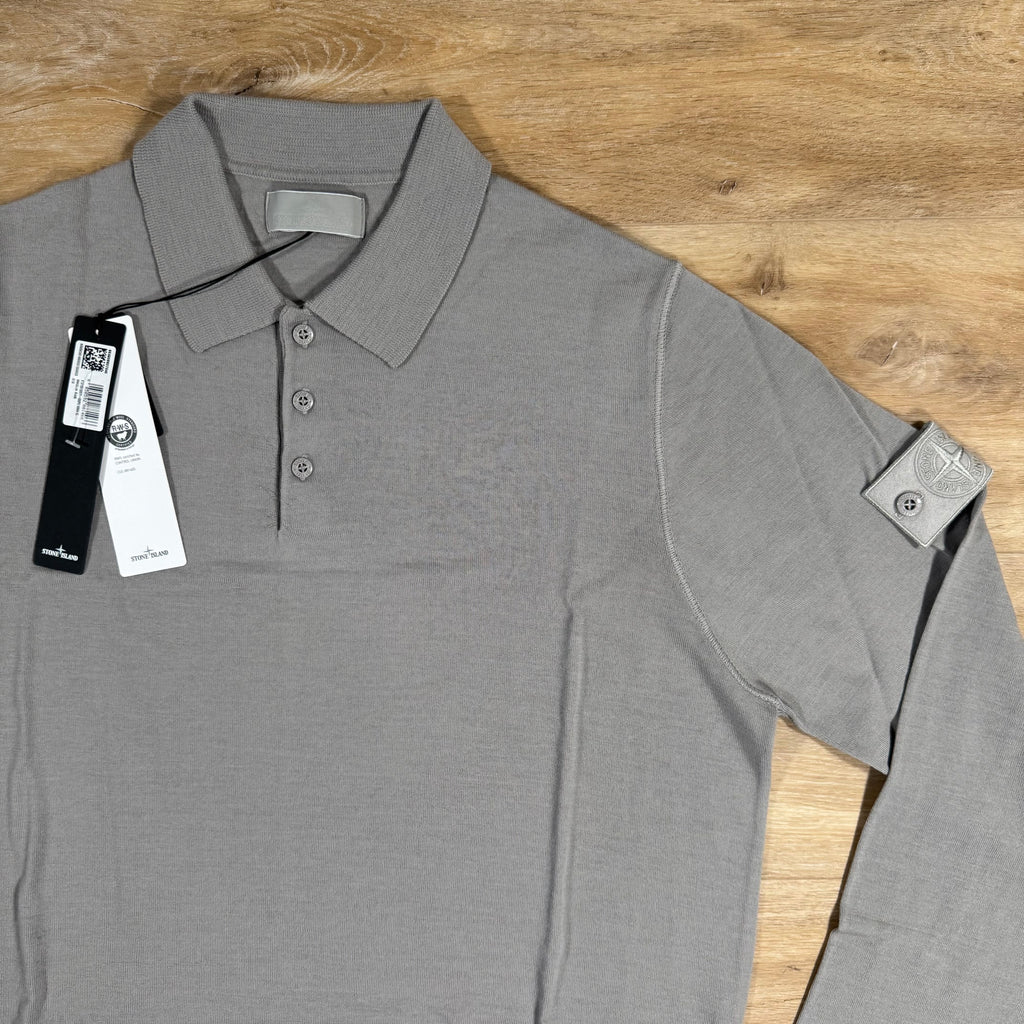 Stone Island Light Pure Wool Long-Sleeved Ghost Polo Shirt in Dust Grey