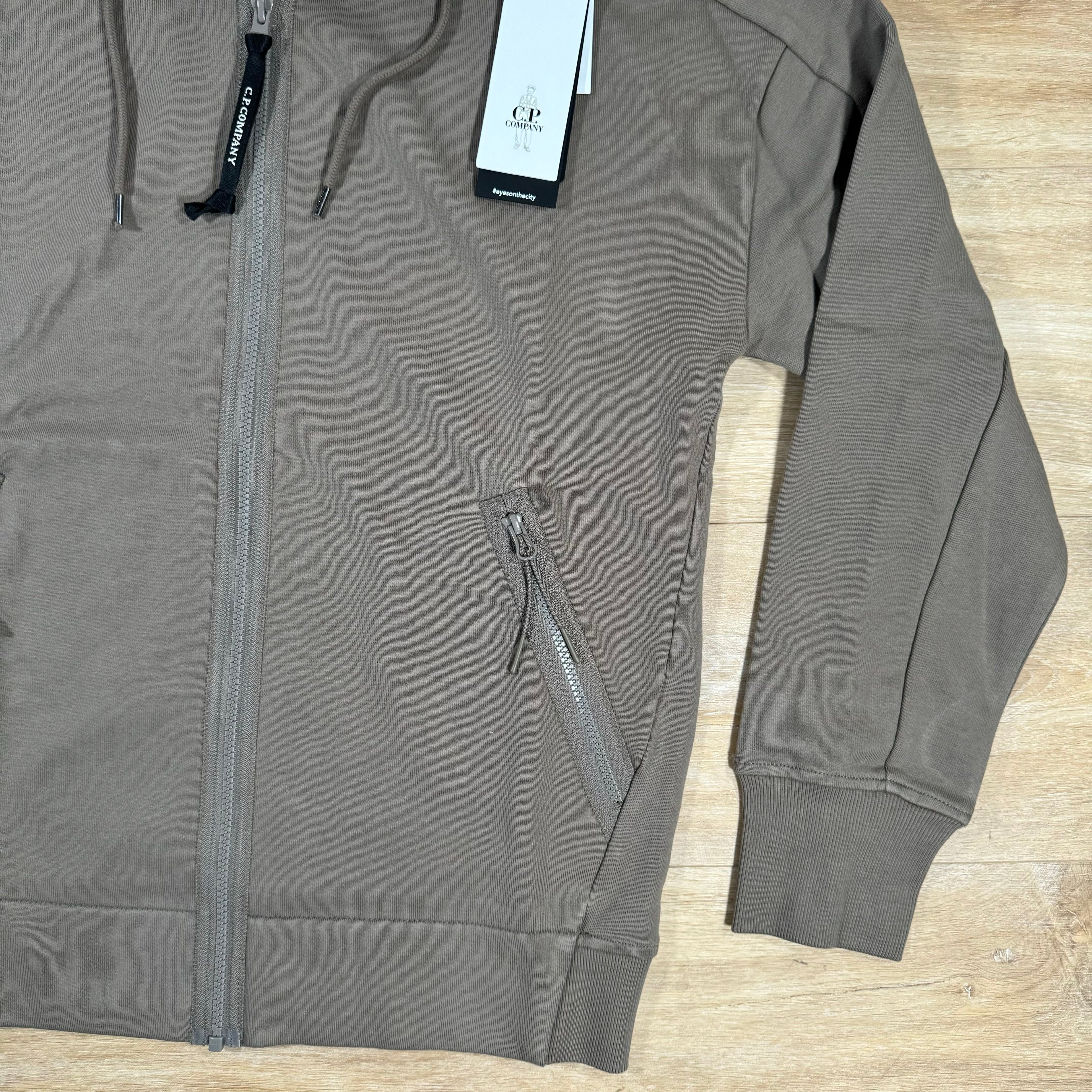 CP Company Diagonal Raised Zipped Goggle Hoodie in Walnut