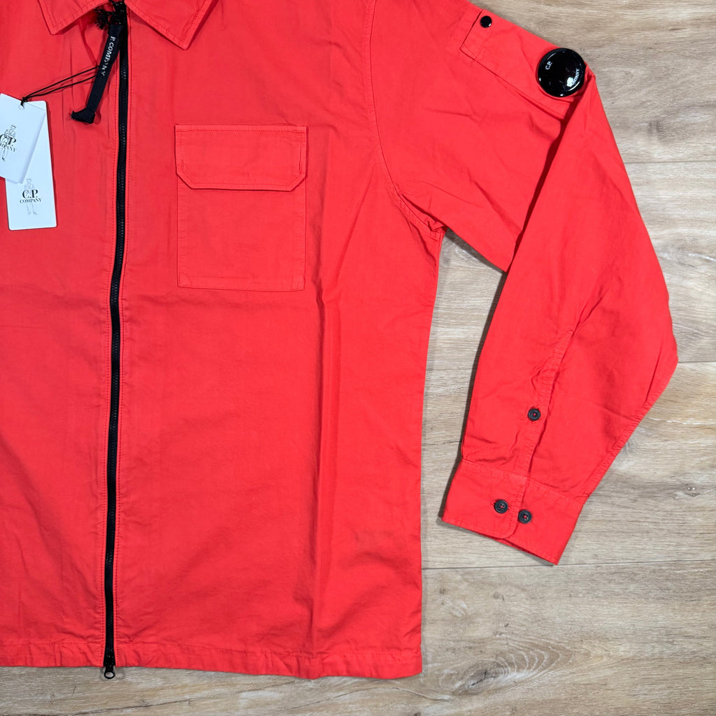 CP Company Organic Gabardine Lens Overshirt in Poinciana Orange