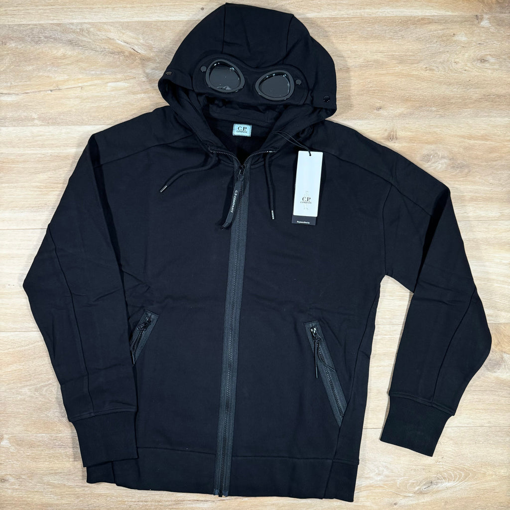 CP Company Diagonal Raised Zipped Goggle Hoodie in Black