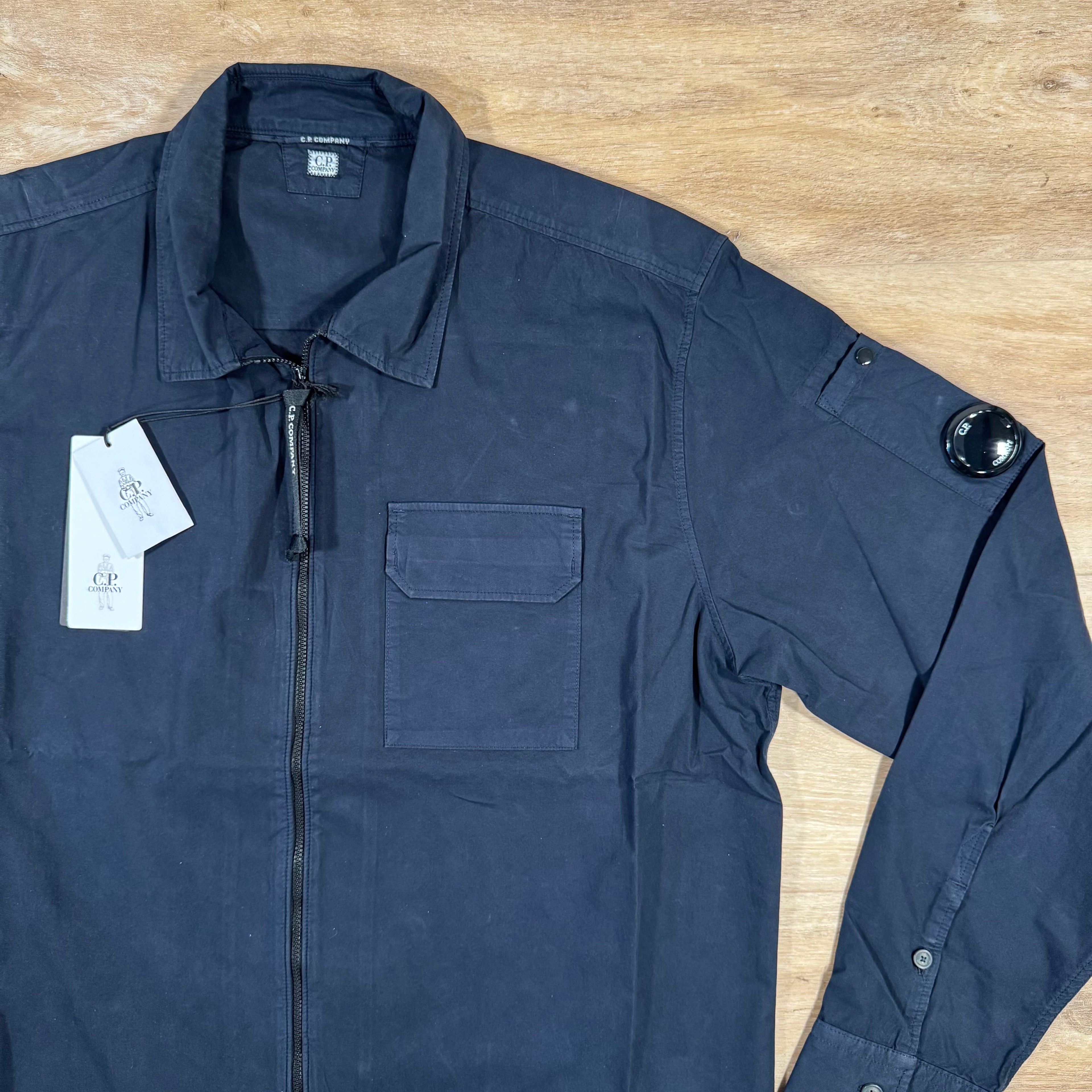 CP Company Organic Gabardine Lens Overshirt in Navy