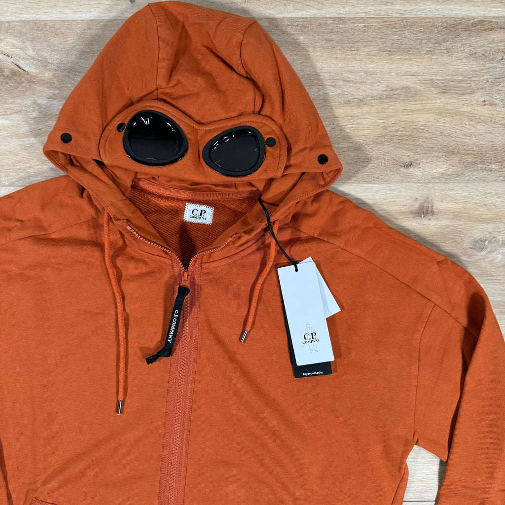 CP Company Diagonal Raised Zipped Goggle Hoodie in Bombay Brown