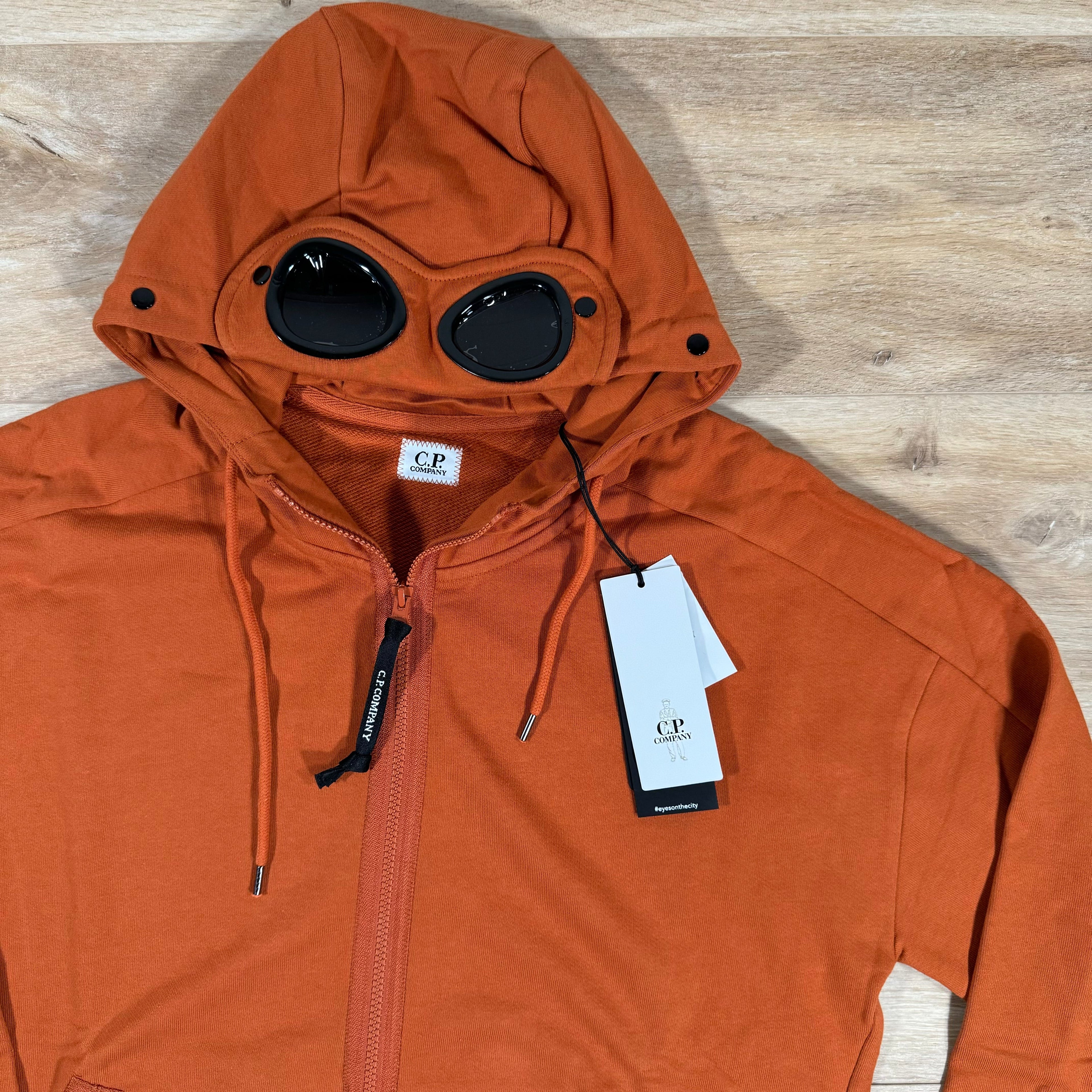 CP Company Diagonal Raised Zipped Goggle Hoodie in Bombay Brown