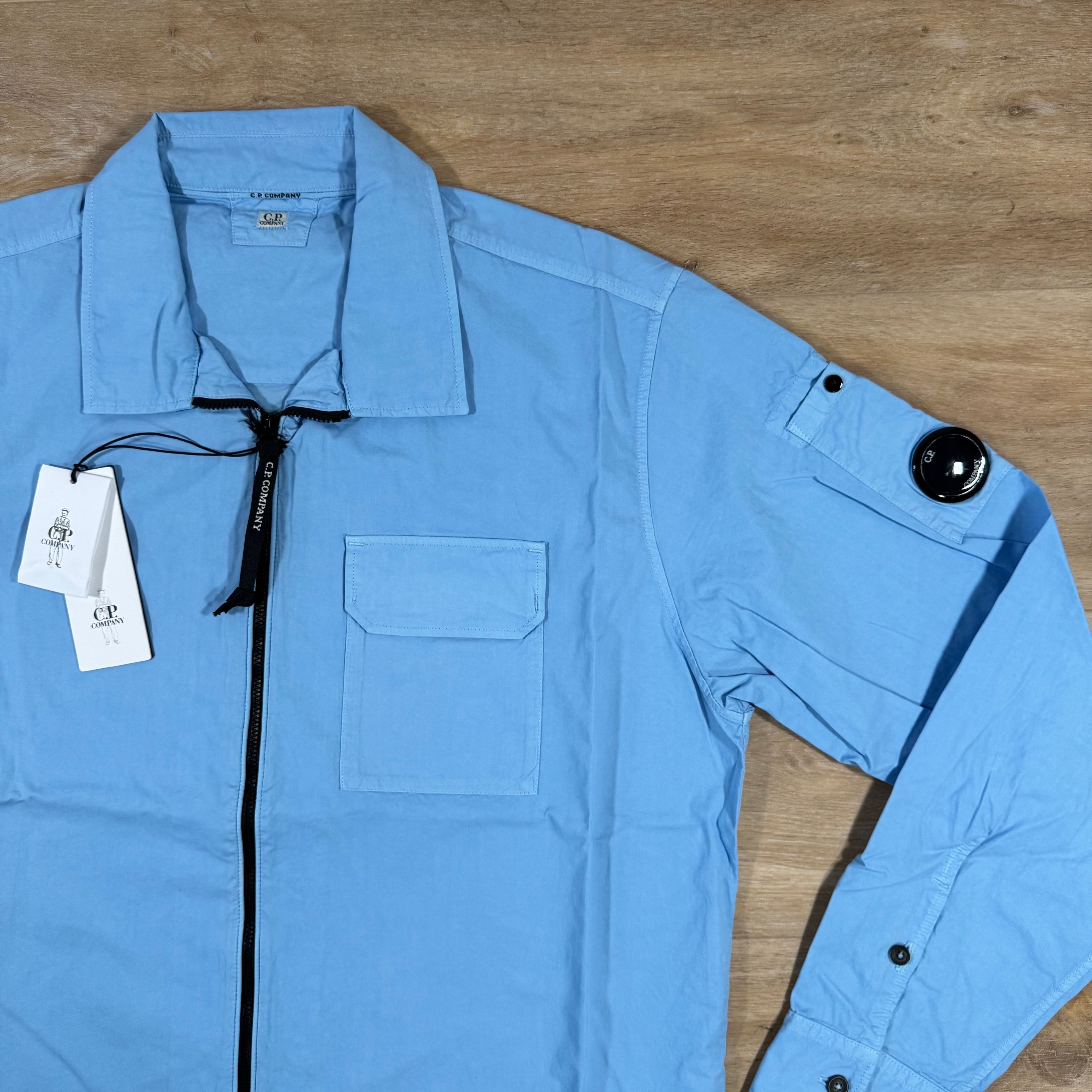 CP Company Organic Gabardine Lens Overshirt in Cerulean - Light Blue