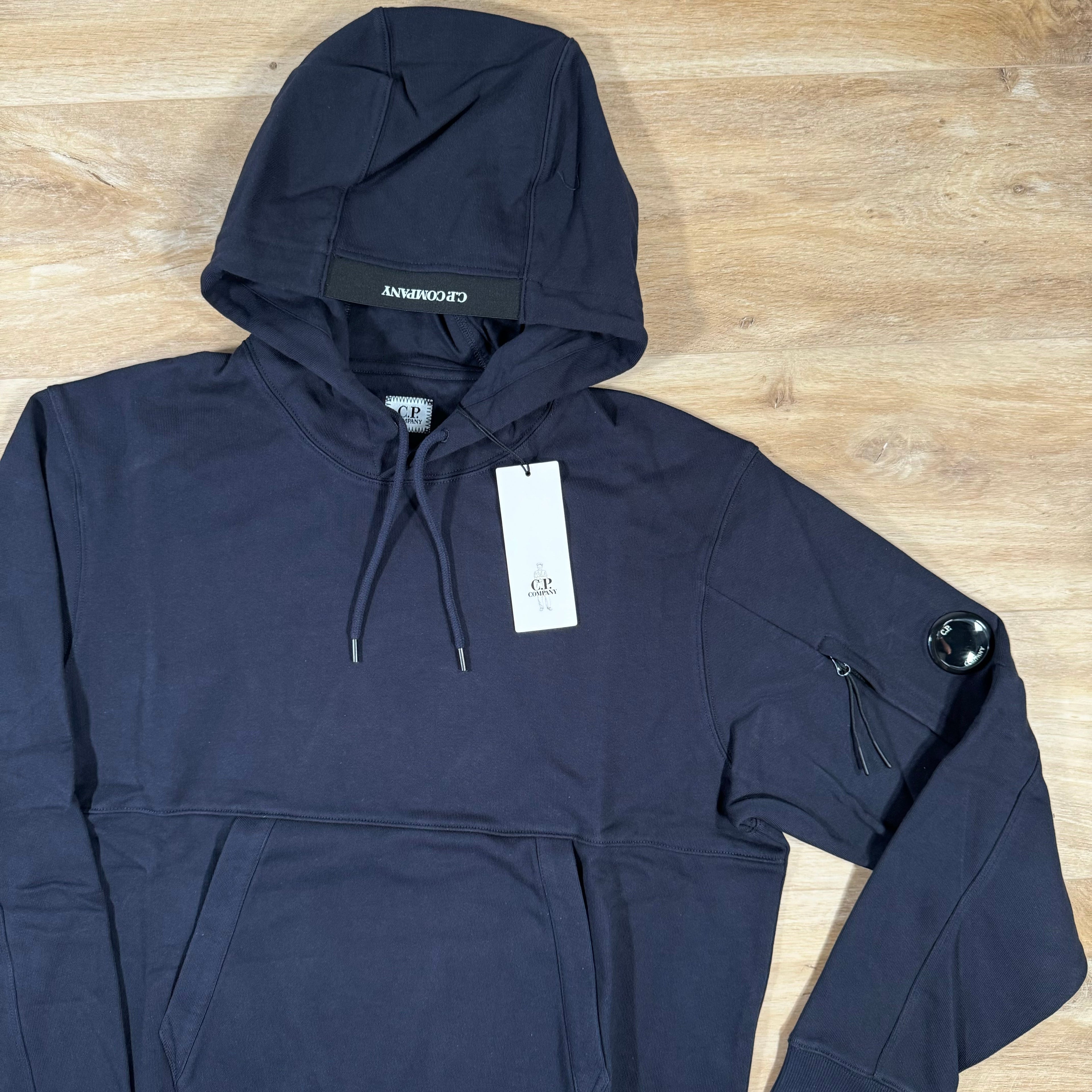 CP Company Diagonal Raised Fleece Lens Hoodie in Navy