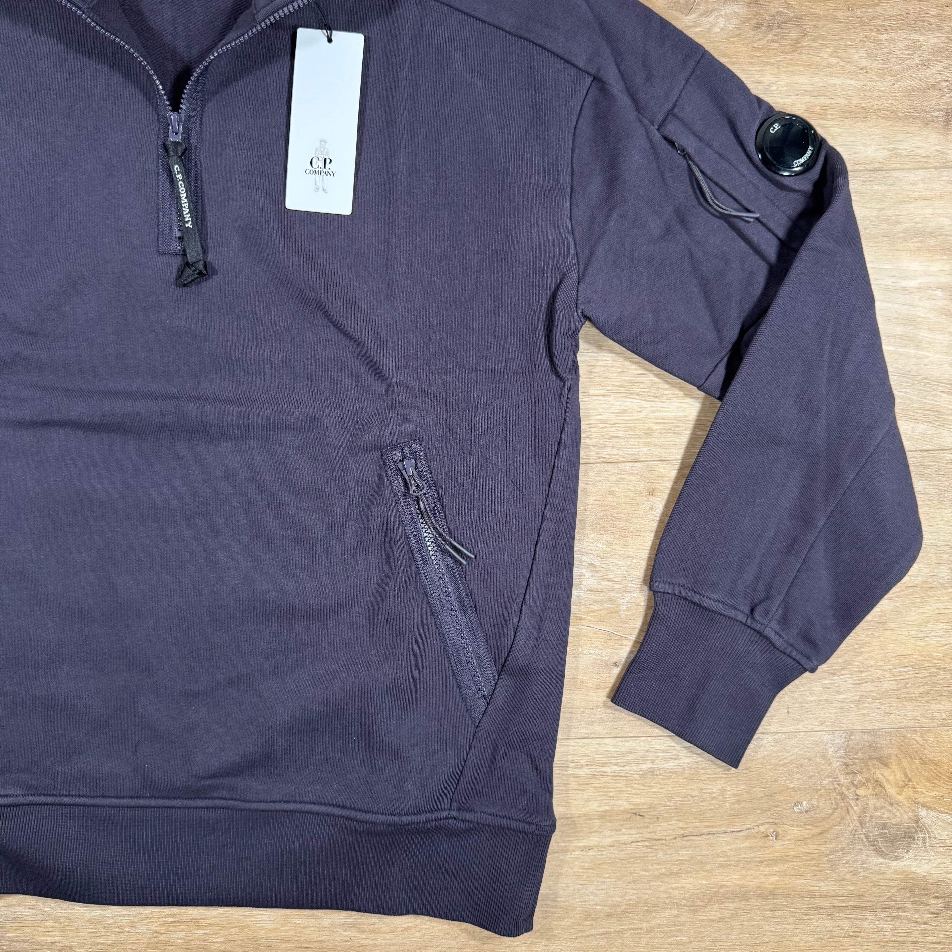 CP Company Diagonal Raised Half-Zipped Lens Sweatshirt in Nightshade Purple