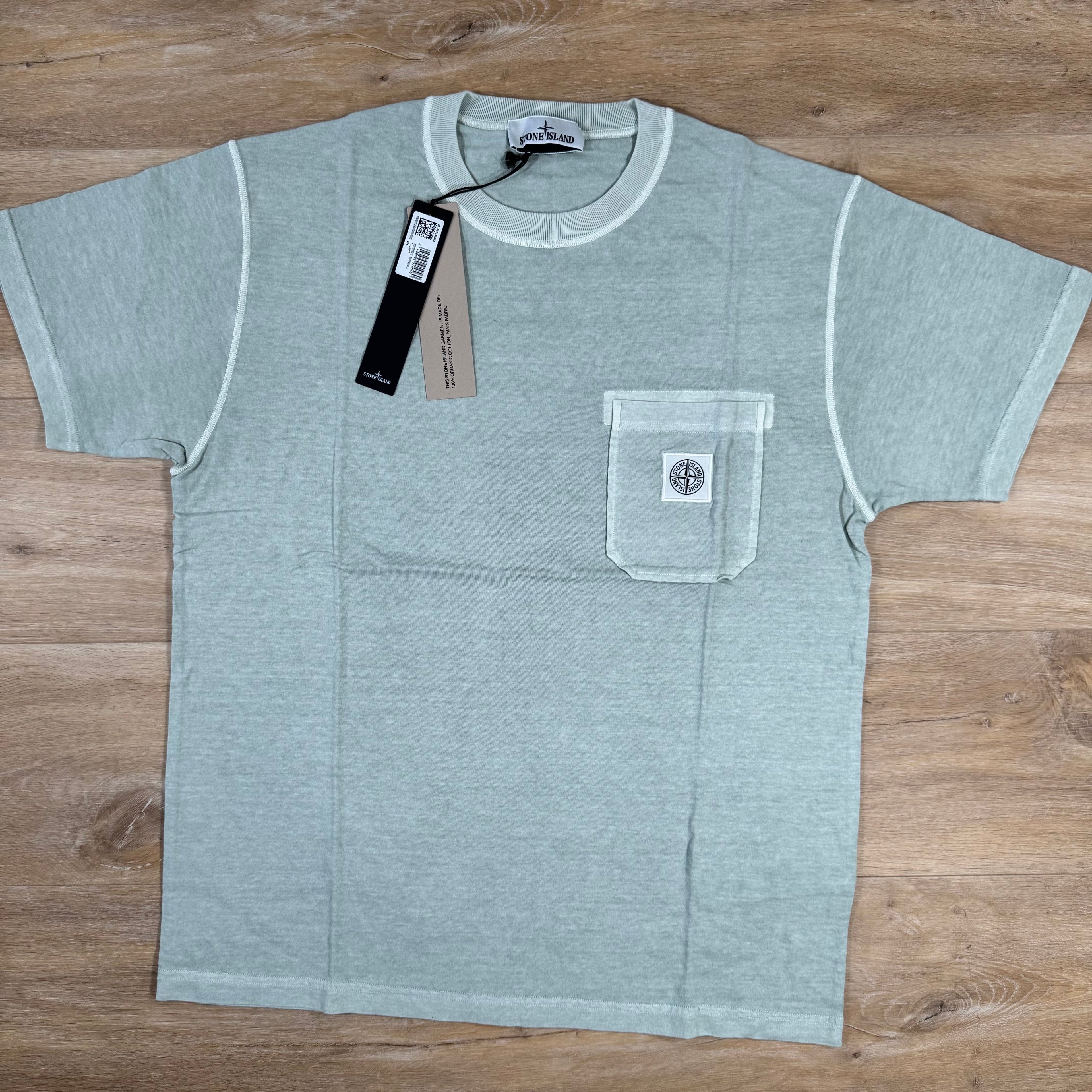 Stone Island Organic Cotton Fissato Effect T-Shirt in Green Grey