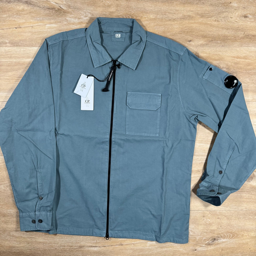 CP Company Organic Gabardine Lens Overshirt in Stormy Weather - Blue