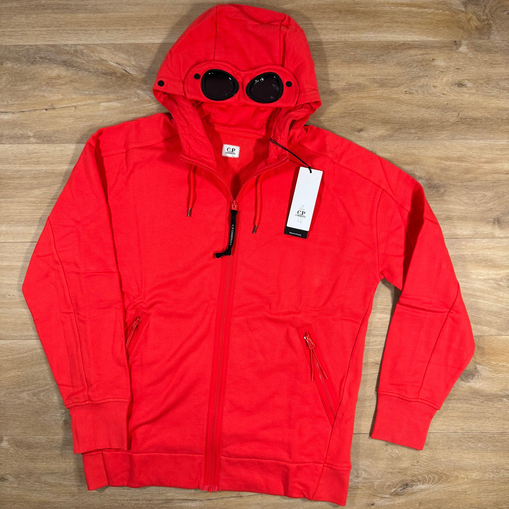 CP Company Diagonal Raised Fleece Goggle Hoodie in Poinciana Orange