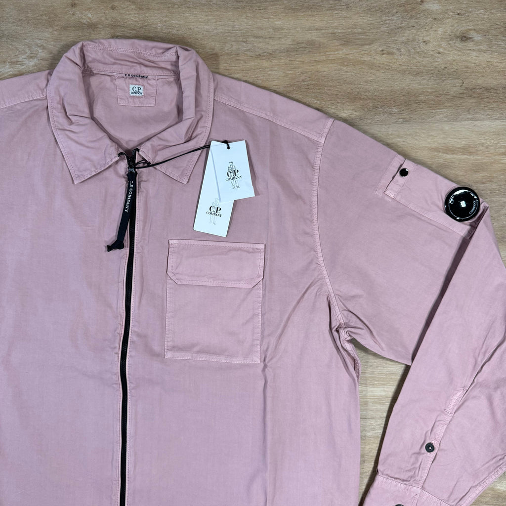 CP Company Organic Gabardine Lens Overshirt in Misty Rose - Pink