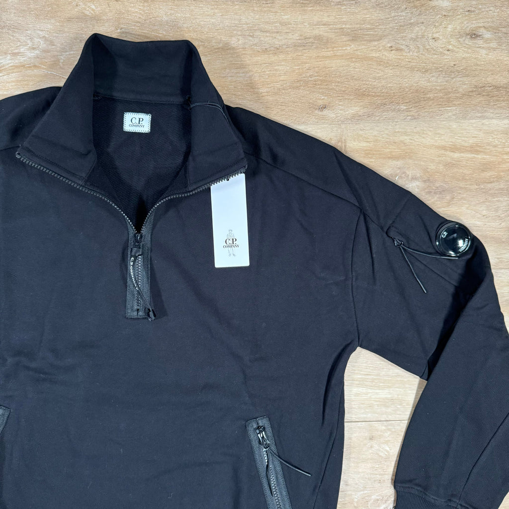 CP Company Diagonal Raised Half-Zipped Lens Sweatshirt in Black