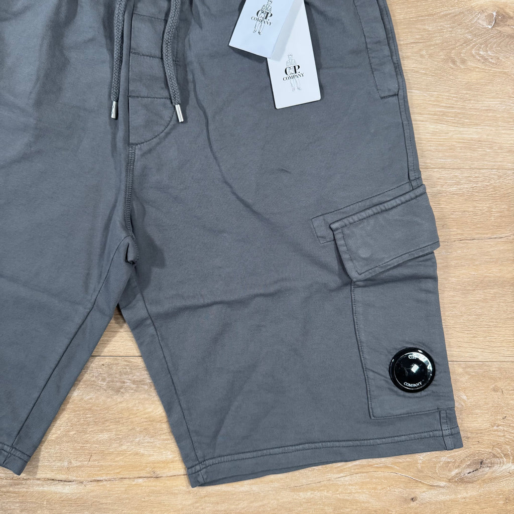 CP Company Light Fleece Cargo Lens Shorts in Smoked Pearl - Grey