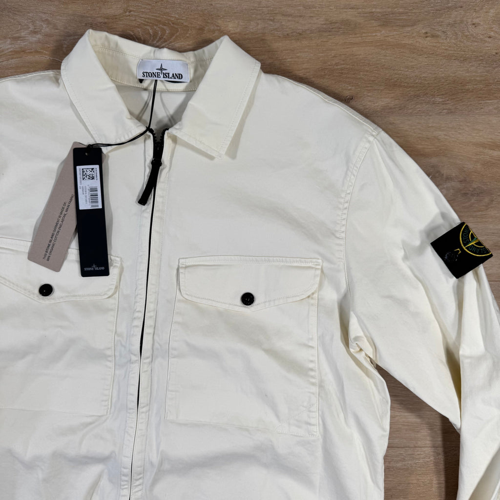 Stone Island Organic Stretch Cotton Overshirt in Ivory